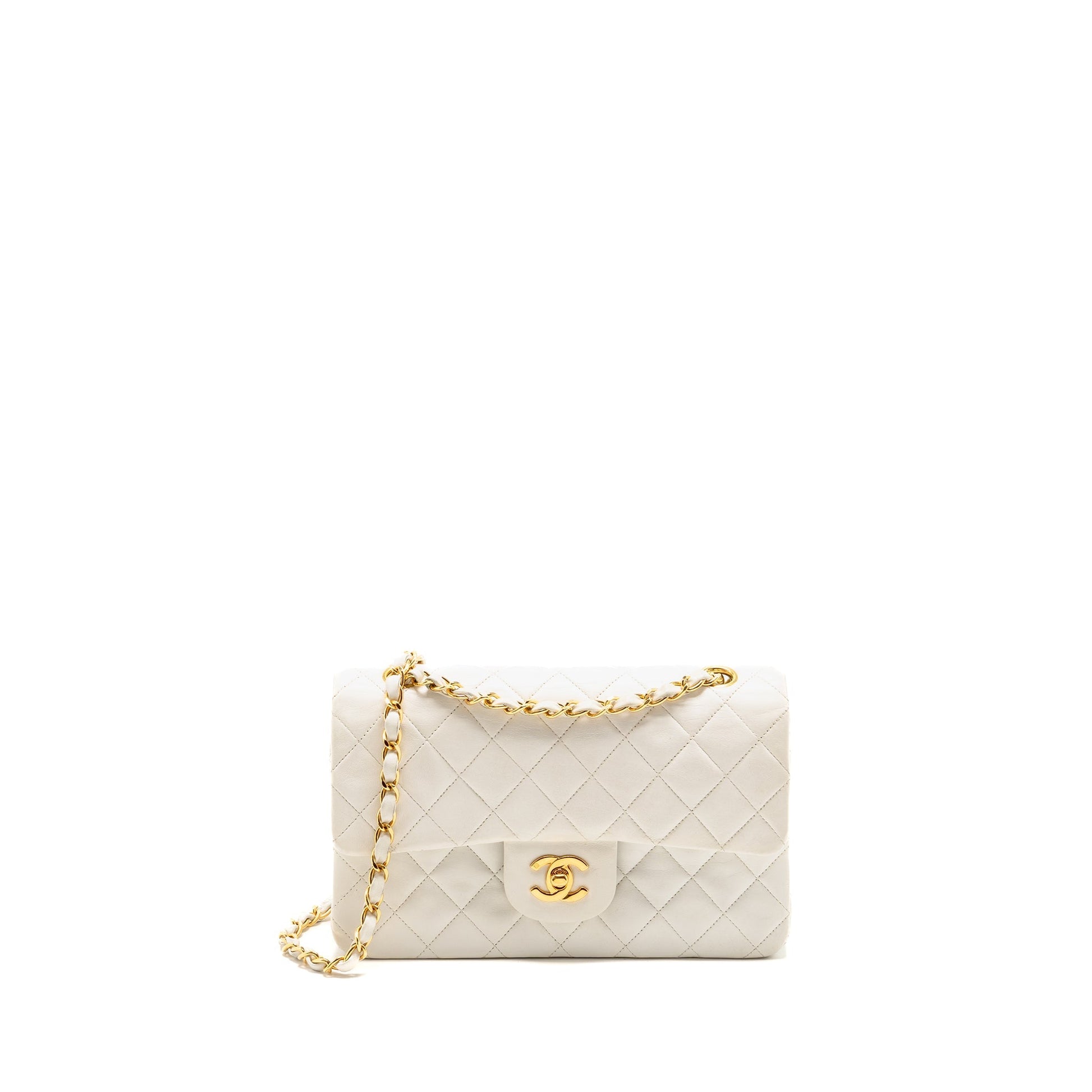 Chanel Classic Double Flap Lambskin GHW White Small Shoulder Bag