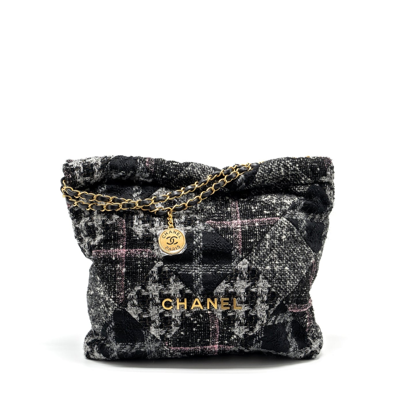 Chanel 22 fabric tweed GHW microchip Multicolour Handbag