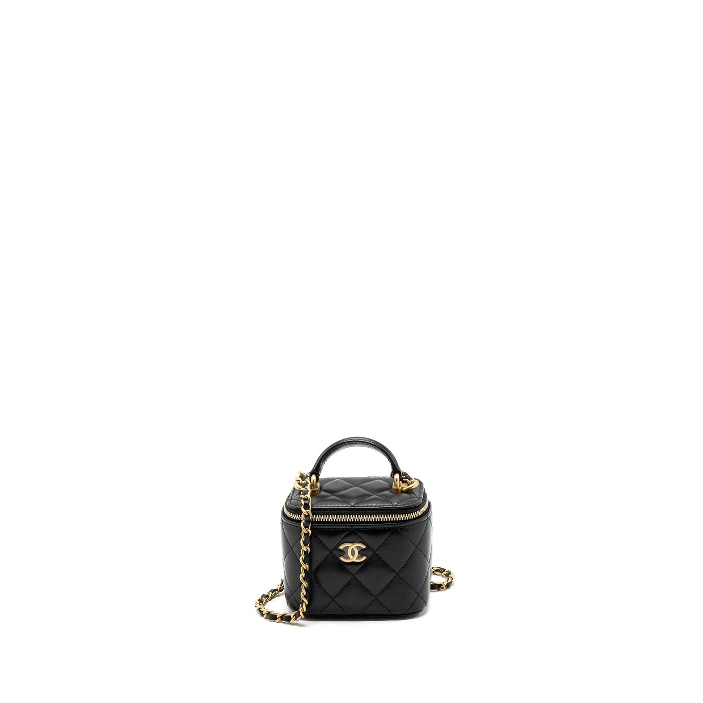 Chanel Top Handle Vanity Lambskin GHW Black Mini Bag Black Ghw