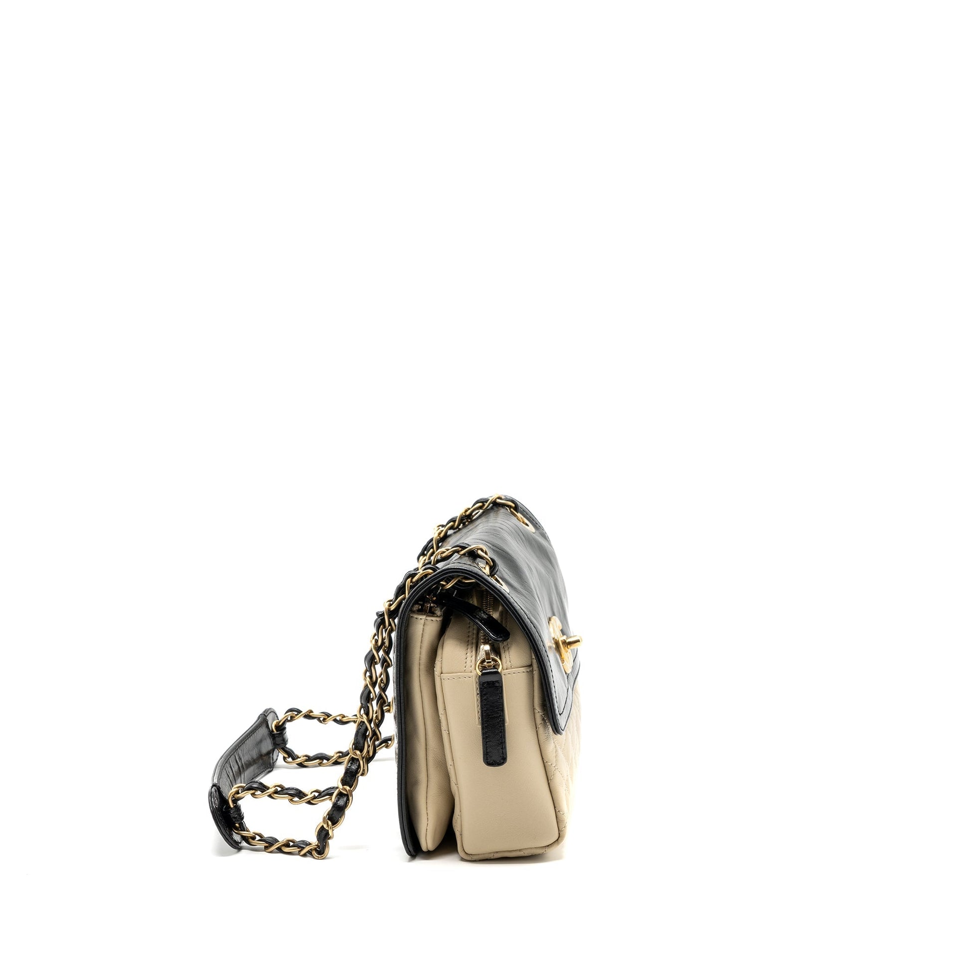 Chanel Mix Flap Cream GHW Black Beige Leather Shoulder Bag