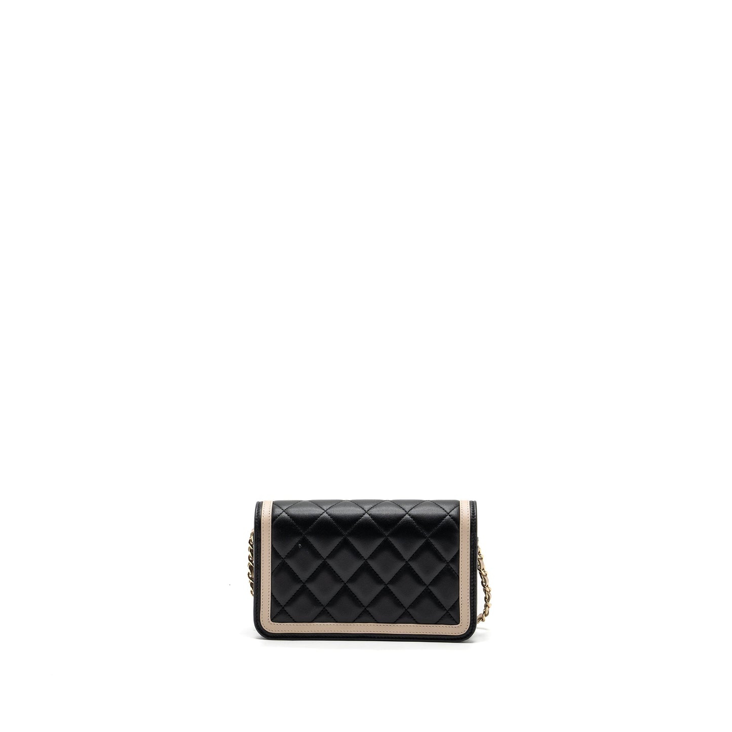 Chanel 23B Flap Phone Holder Lambskin LGHW Black White Handbag