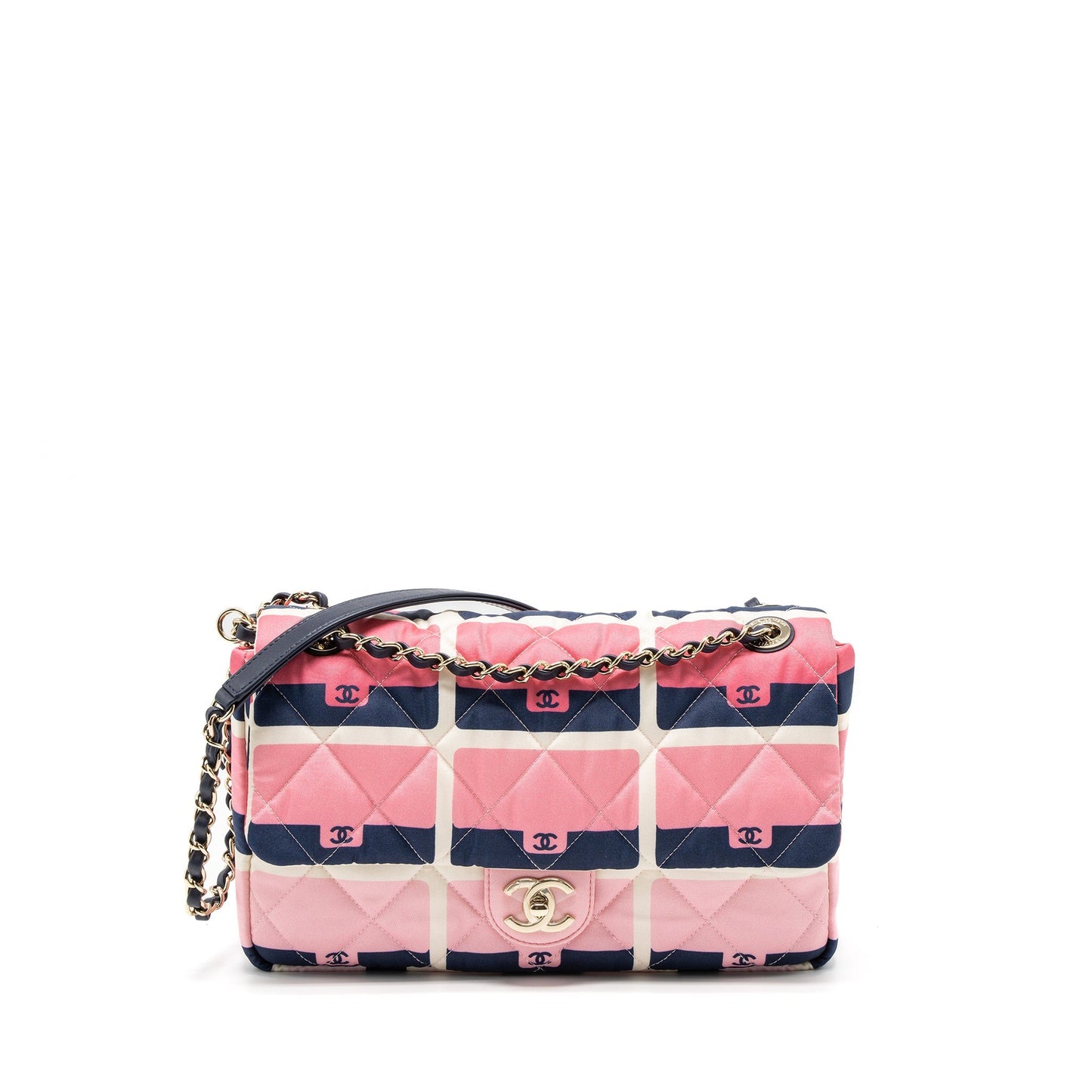 Chanel CC Logo Printed Flap Fabric LGHW Multicolour Shoulder Bag