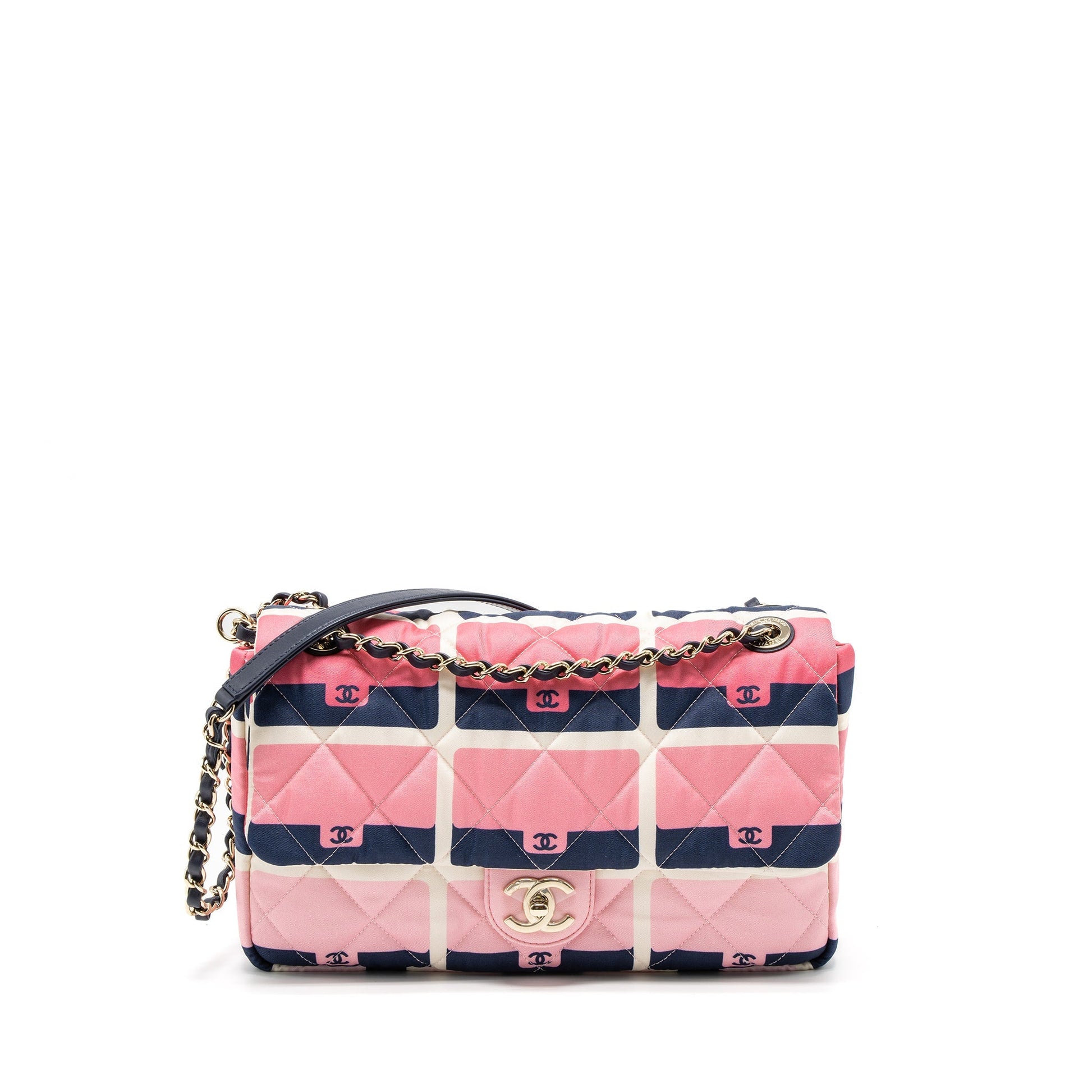 Chanel CC Logo Printed Flap Fabric LGHW Multicolour Shoulder Bag