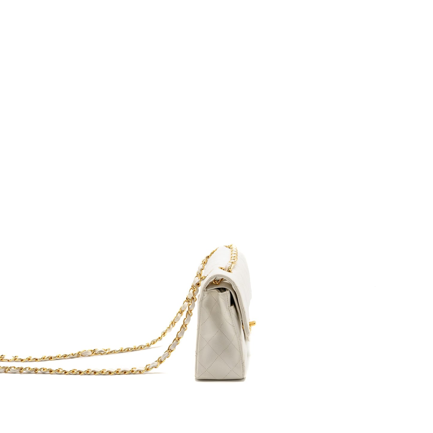 Chanel Classic Double Flap Lambskin GHW White Small Shoulder Bag