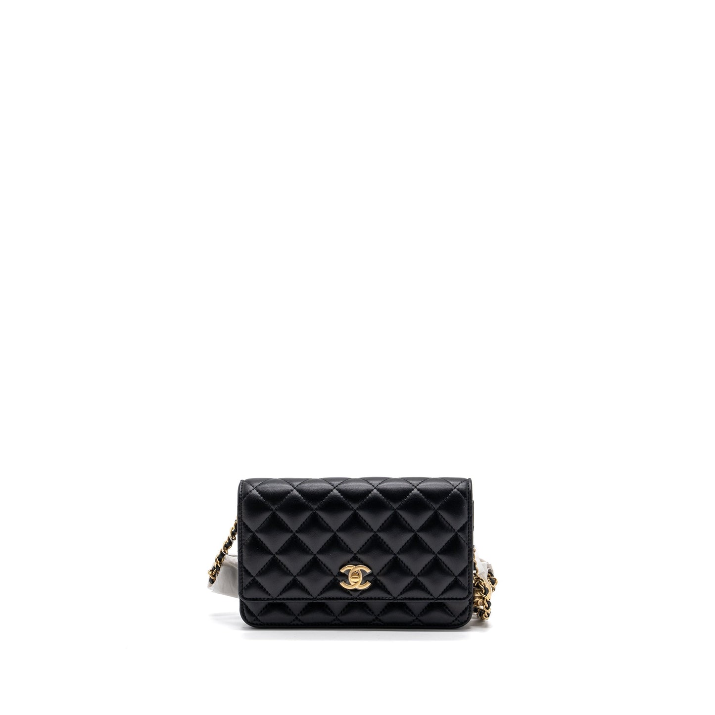 Chanel 23k Pearl Crush On Lambskin GHW Black Wallet Case