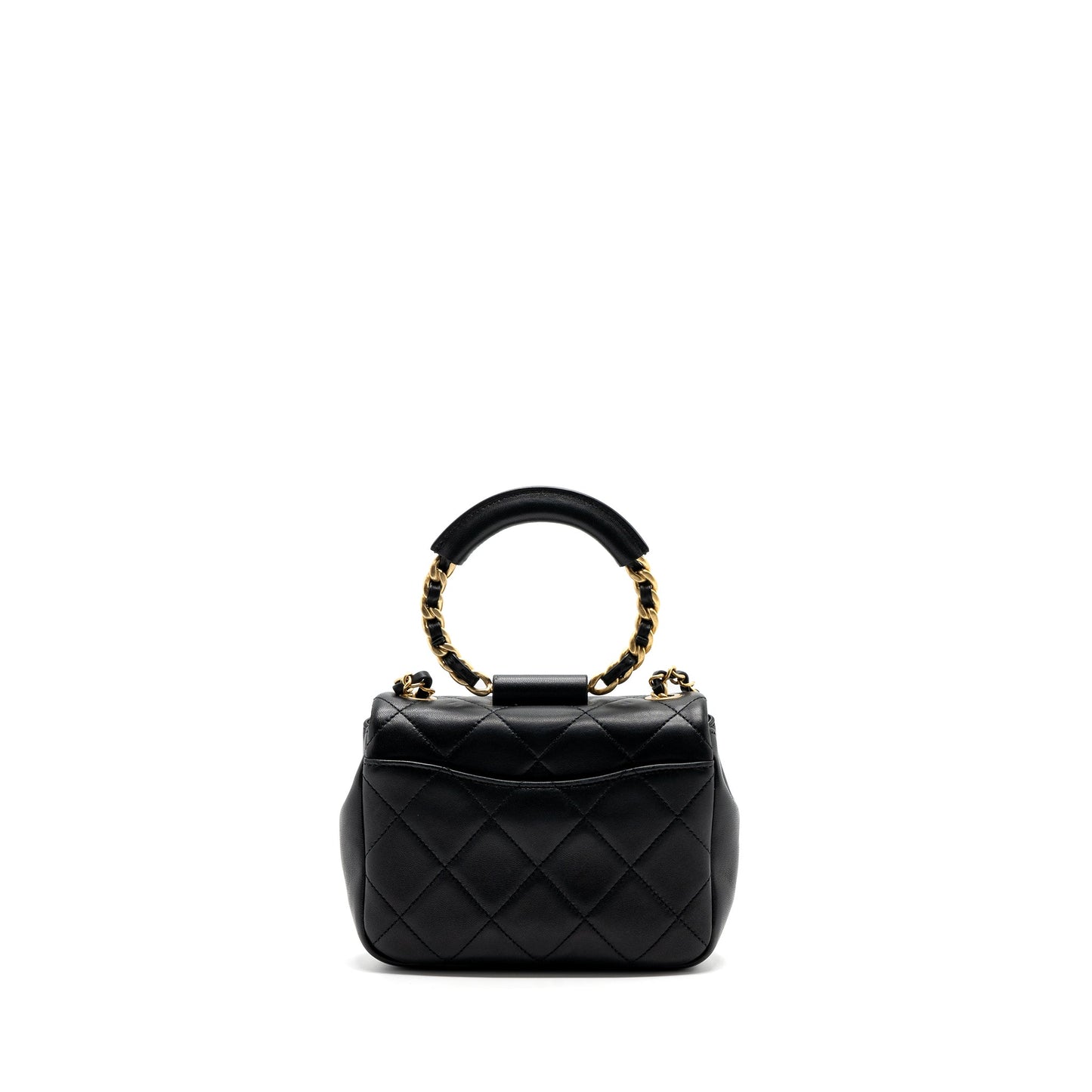 Chanel CIRCULAR HANDLE QUILTED FLAP LAMBSKIN BRUSHED Black Shoulder Bag Ghw 1