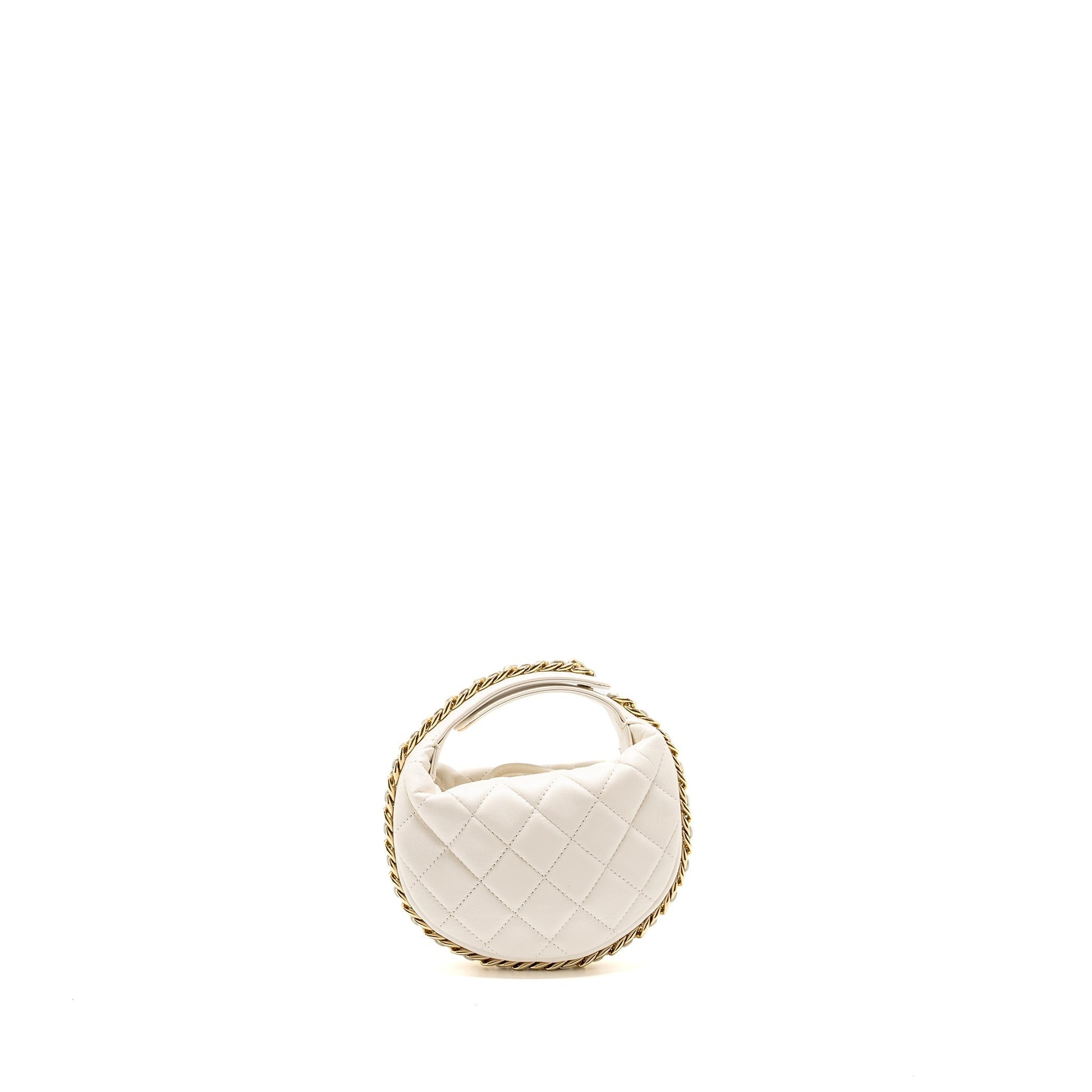 Chanel 23C Round Lambskin LGHW Microchip White Clutch Bag Microchip 2