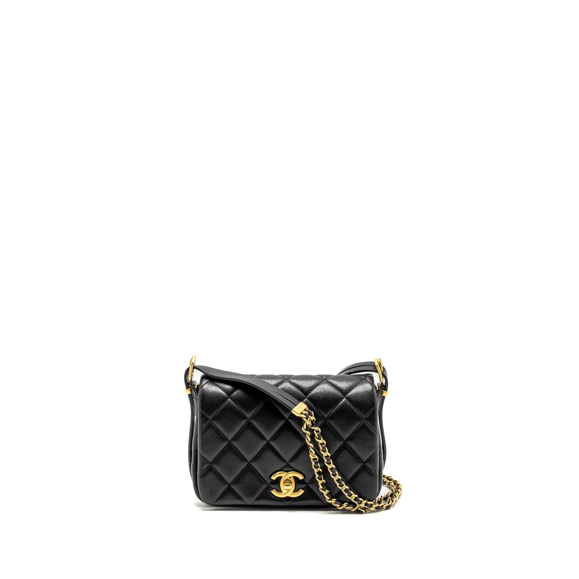 Chanel 23B Detail Chains Quilted Flap Lambskin Black Shoulder Bag