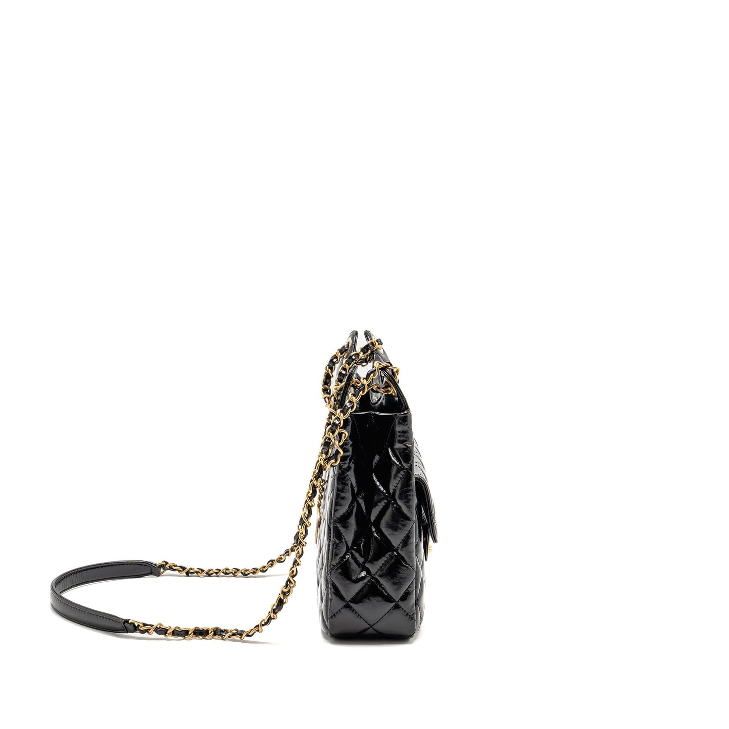 Chanel Hobo Shiny Calfskin Brushed GHW Black Shoulder Bag