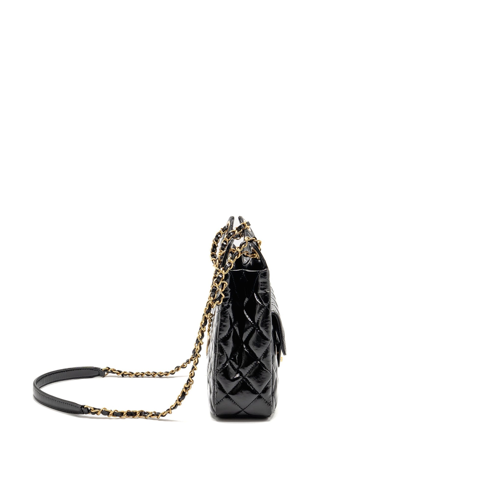 Chanel Hobo Shiny Calfskin Brushed GHW Black Shoulder Bag