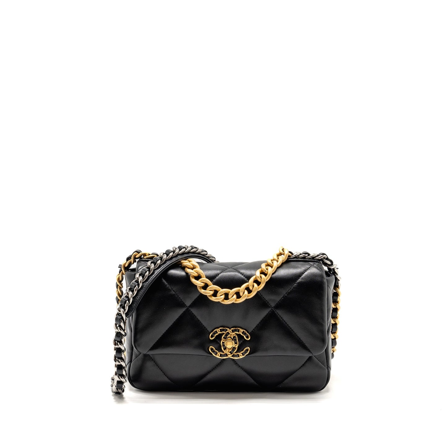Chanel 19 Lambskin hardware microchip Multicolor Black Small Handbag