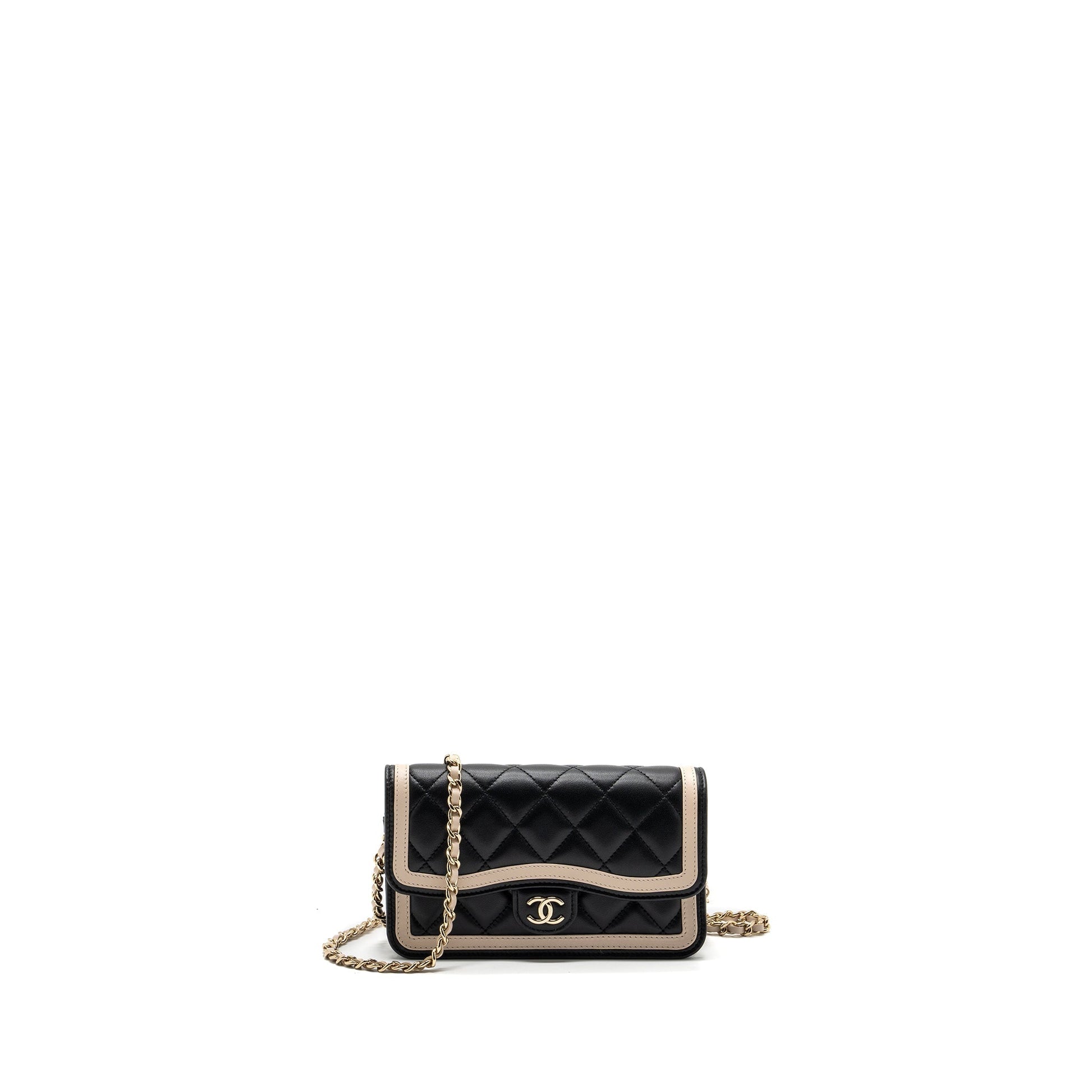 Chanel 23B Flap Phone Holder Lambskin LGHW Black White Handbag