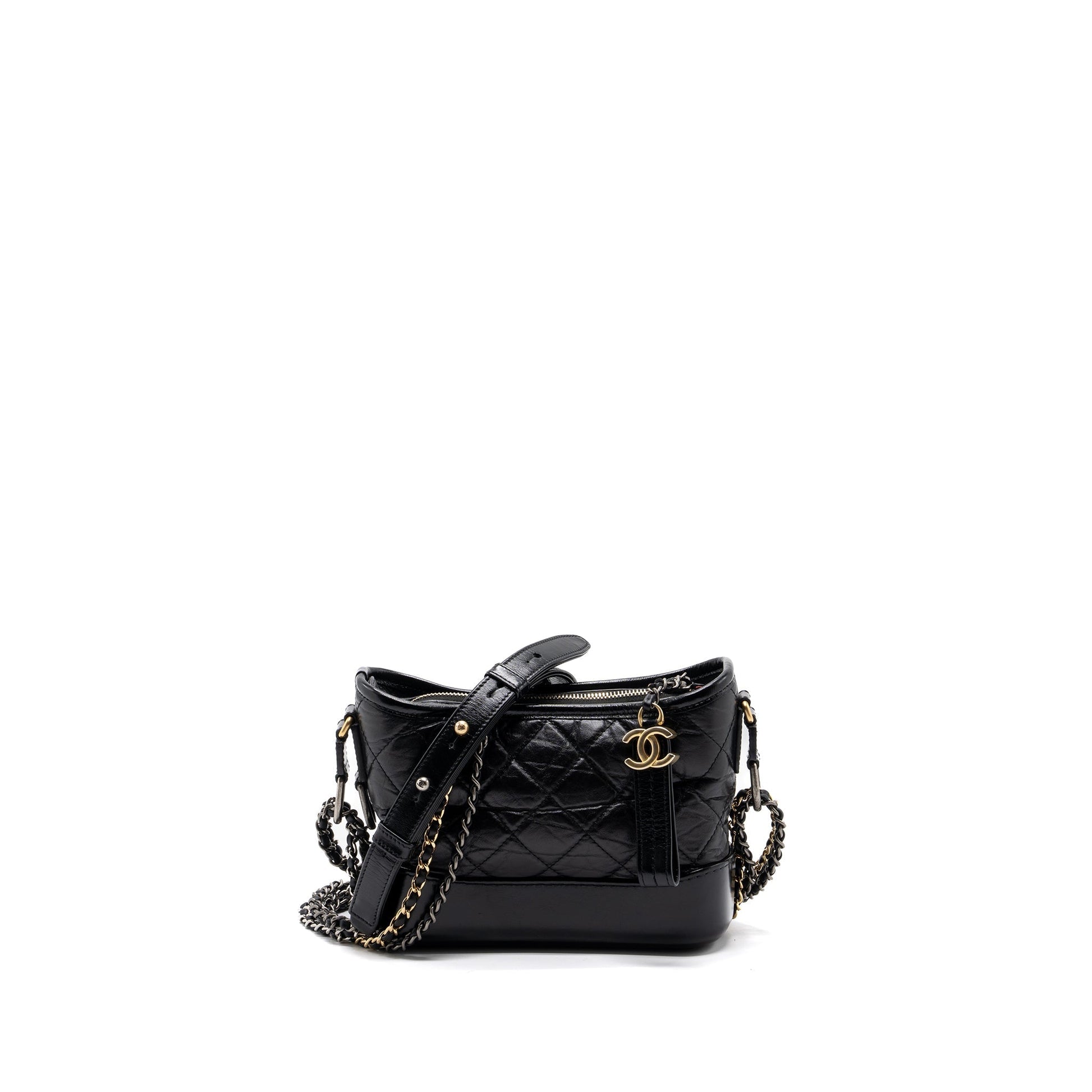Chanel Gabrielle Hobo Aged Calfskin Multicoloured Hardware Black Small Shoulder Bag