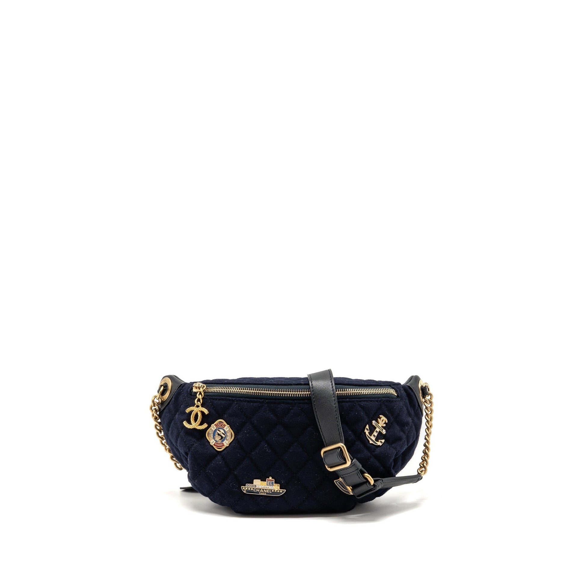 Chanel Paris Hamburg Charms Belt Wool Lambskin Black Key Chain
