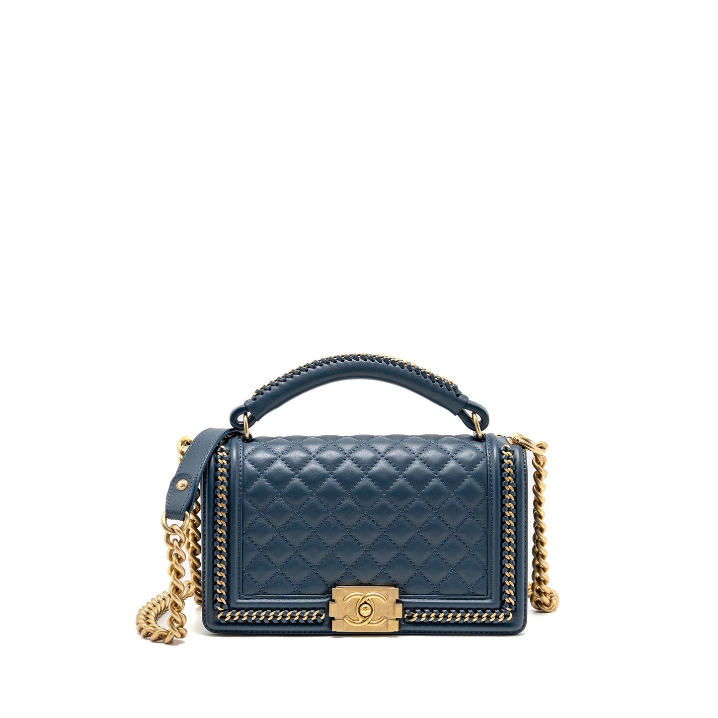 Chanel Top Handle Boy Calfskin GHW Blue Handbag