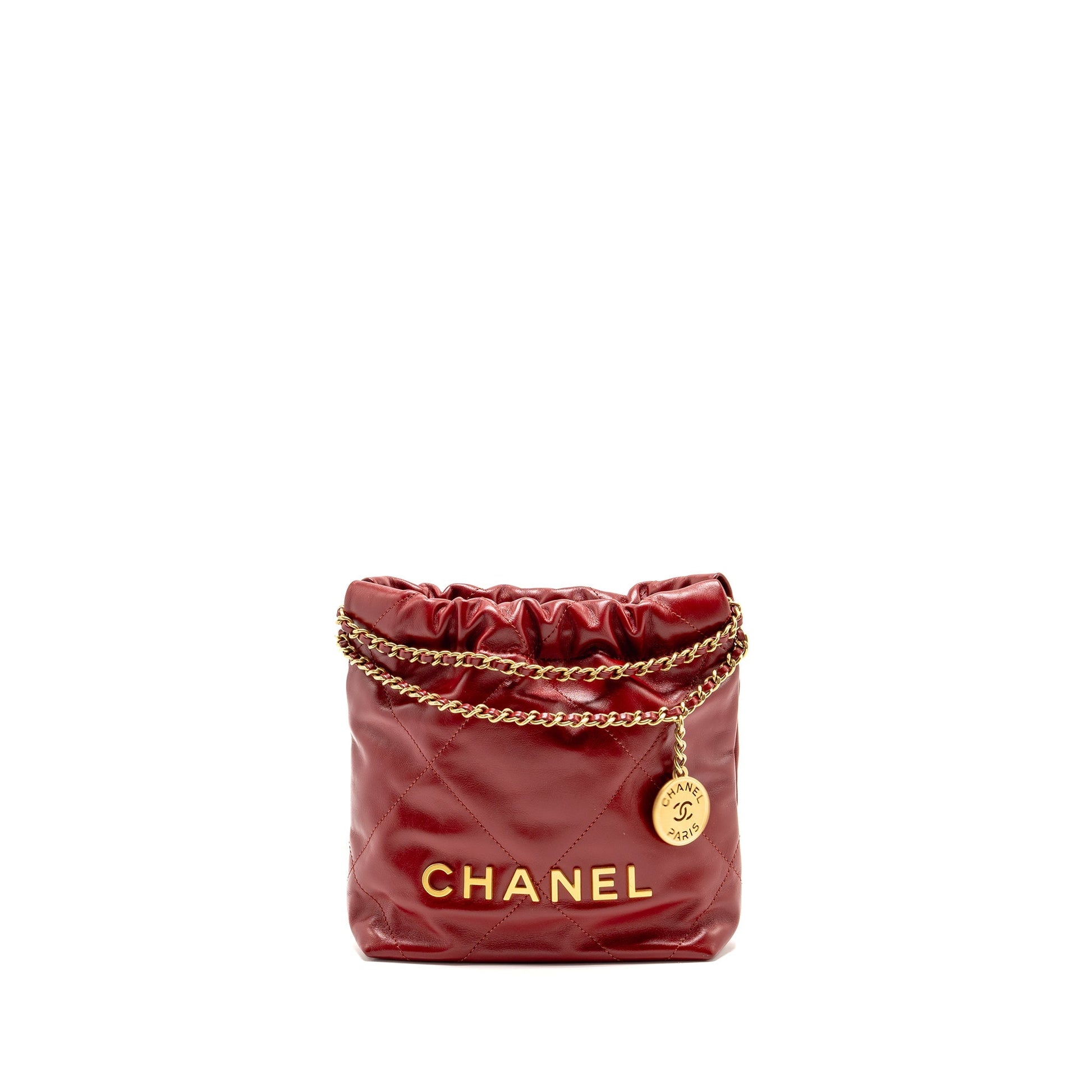 Chanel 22 Shiny Calfskin GHW Microchip Red Mini Bag