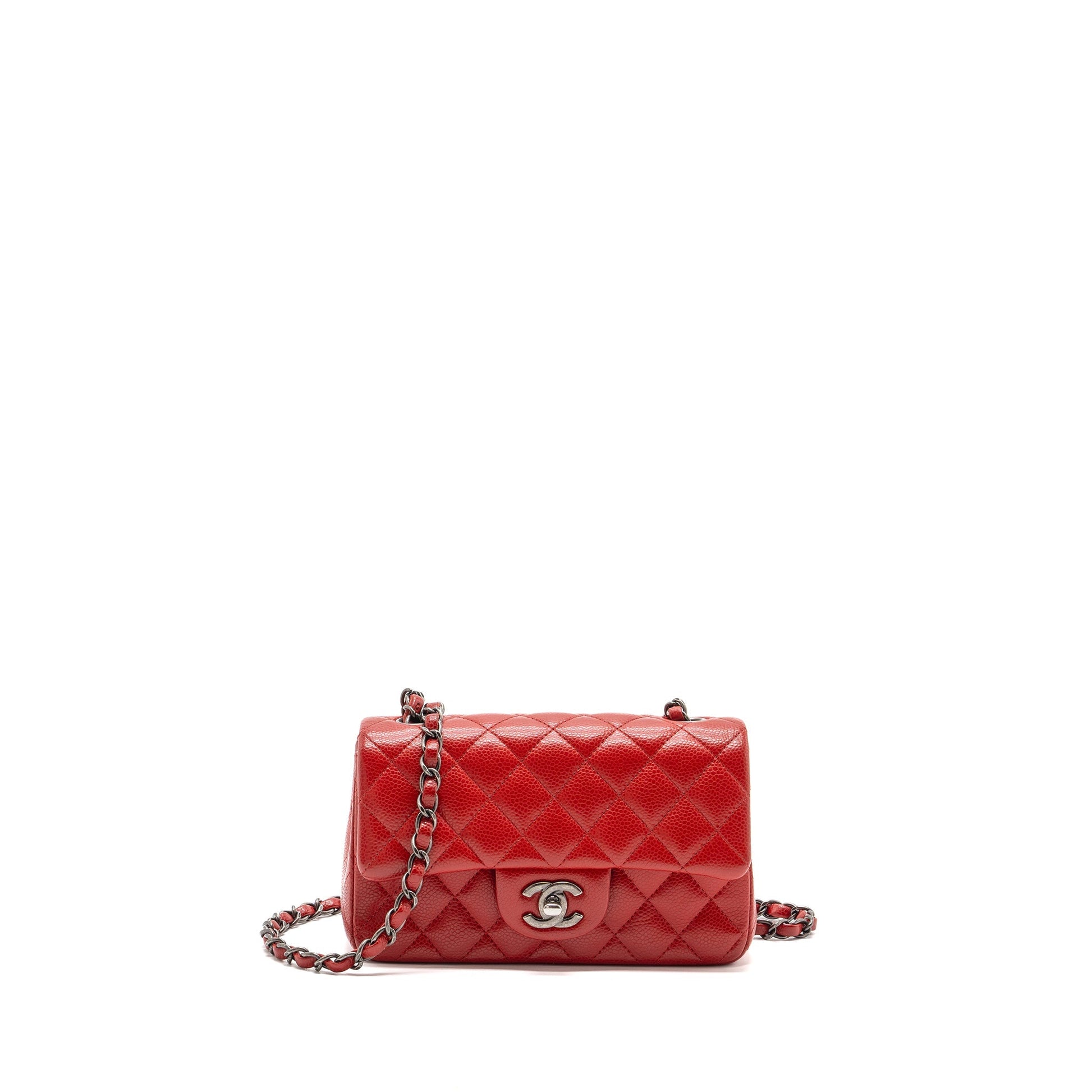 Chanel Rectangular Flap Caviar Ruthenium Hardware Red Shoulder Bag