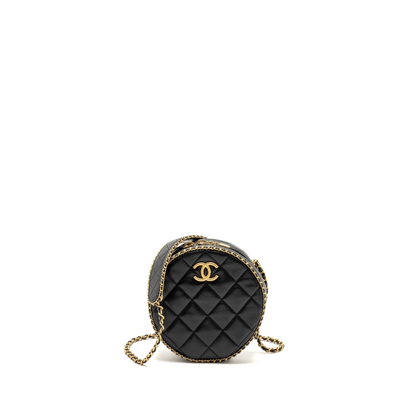 Chanel Round Vanity Lambskin GHW Microchip Black Handbag