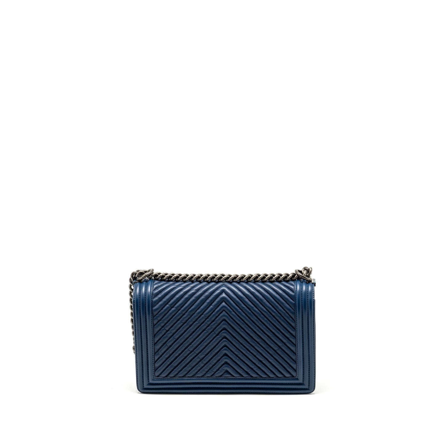 Chanel new boy chevron Lambskin ruthenium SHW Blue Handbag