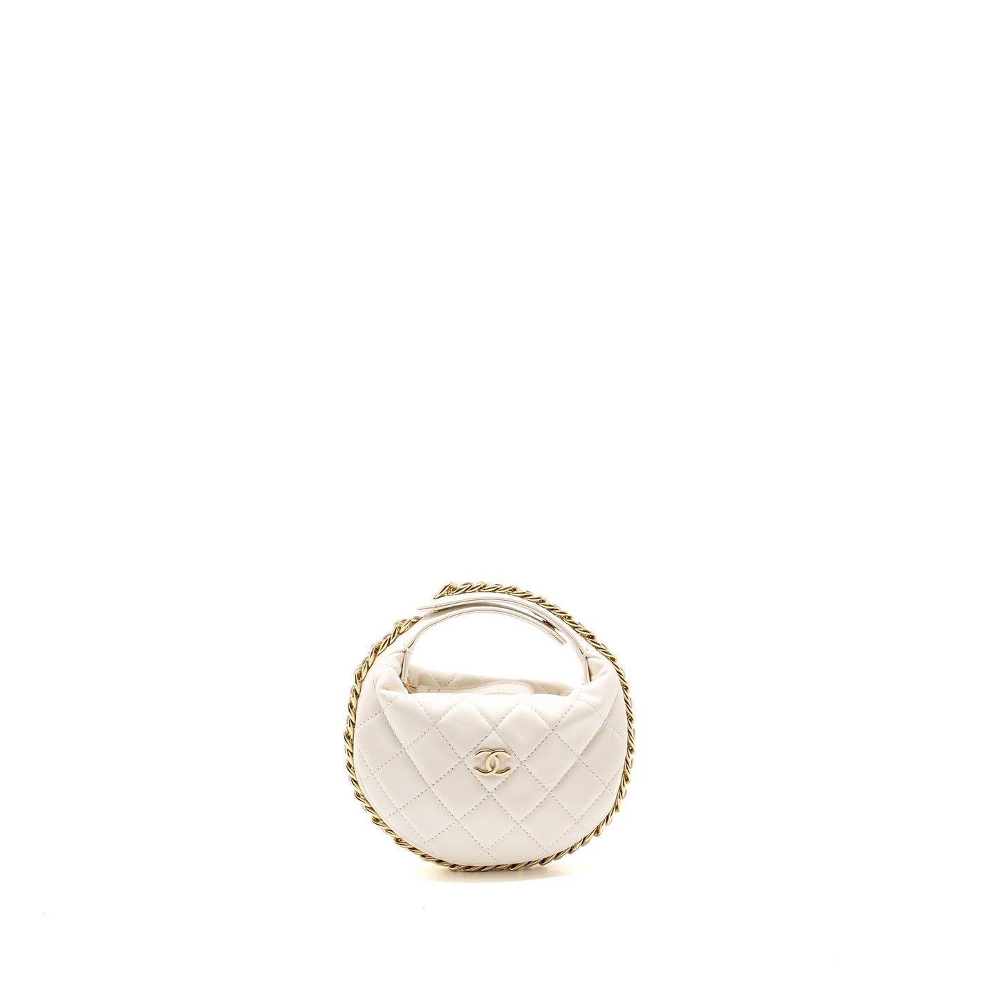 Chanel 23C Round Lambskin LGHW Microchip White Clutch Bag Microchip 2