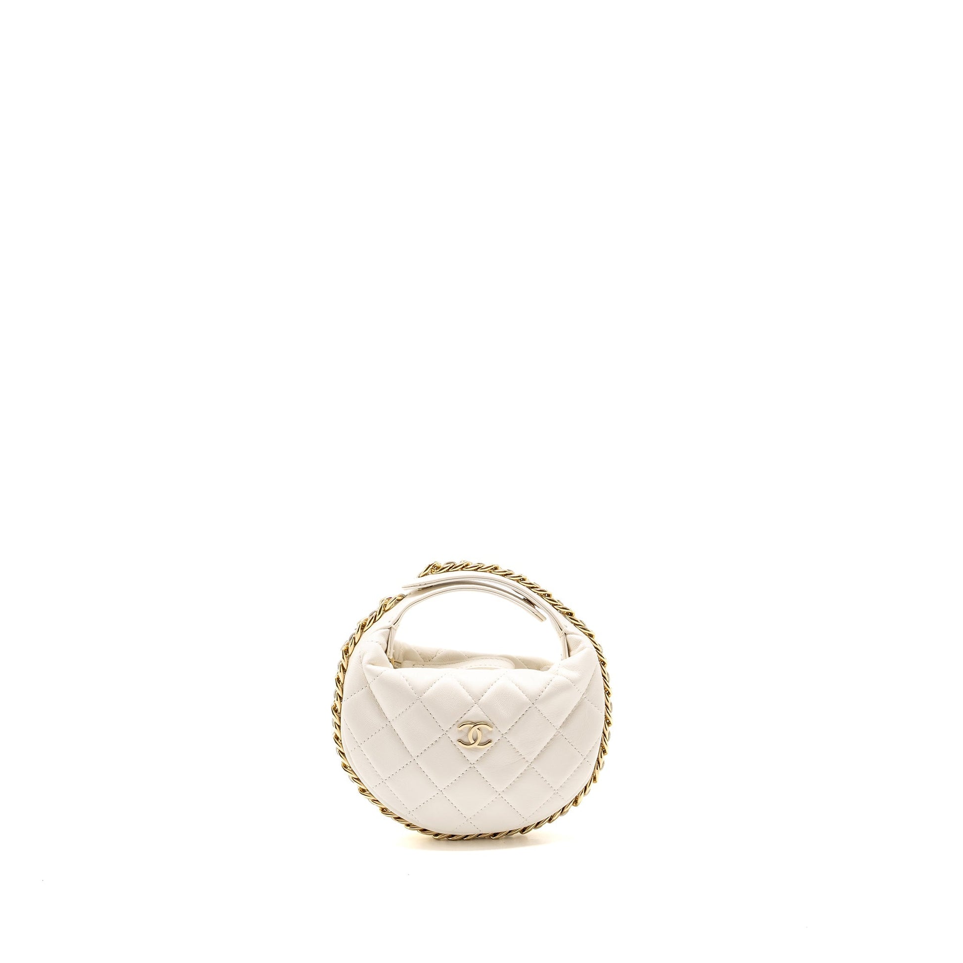 Chanel 23C Round Lambskin LGHW Microchip White Clutch Bag Microchip 2