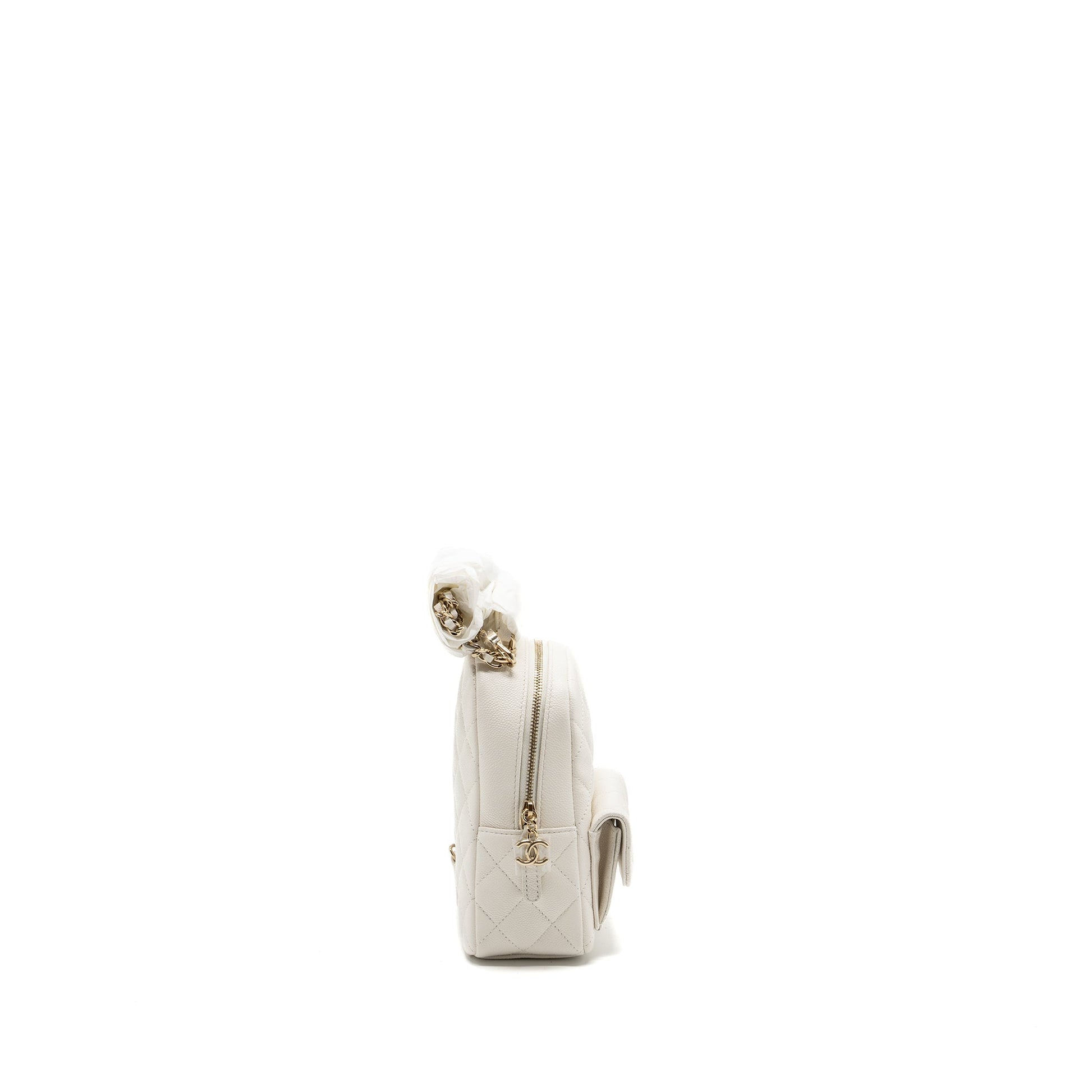 Chanel 24C Backpack Caviar LGHW Microchip White Crossbody Bag