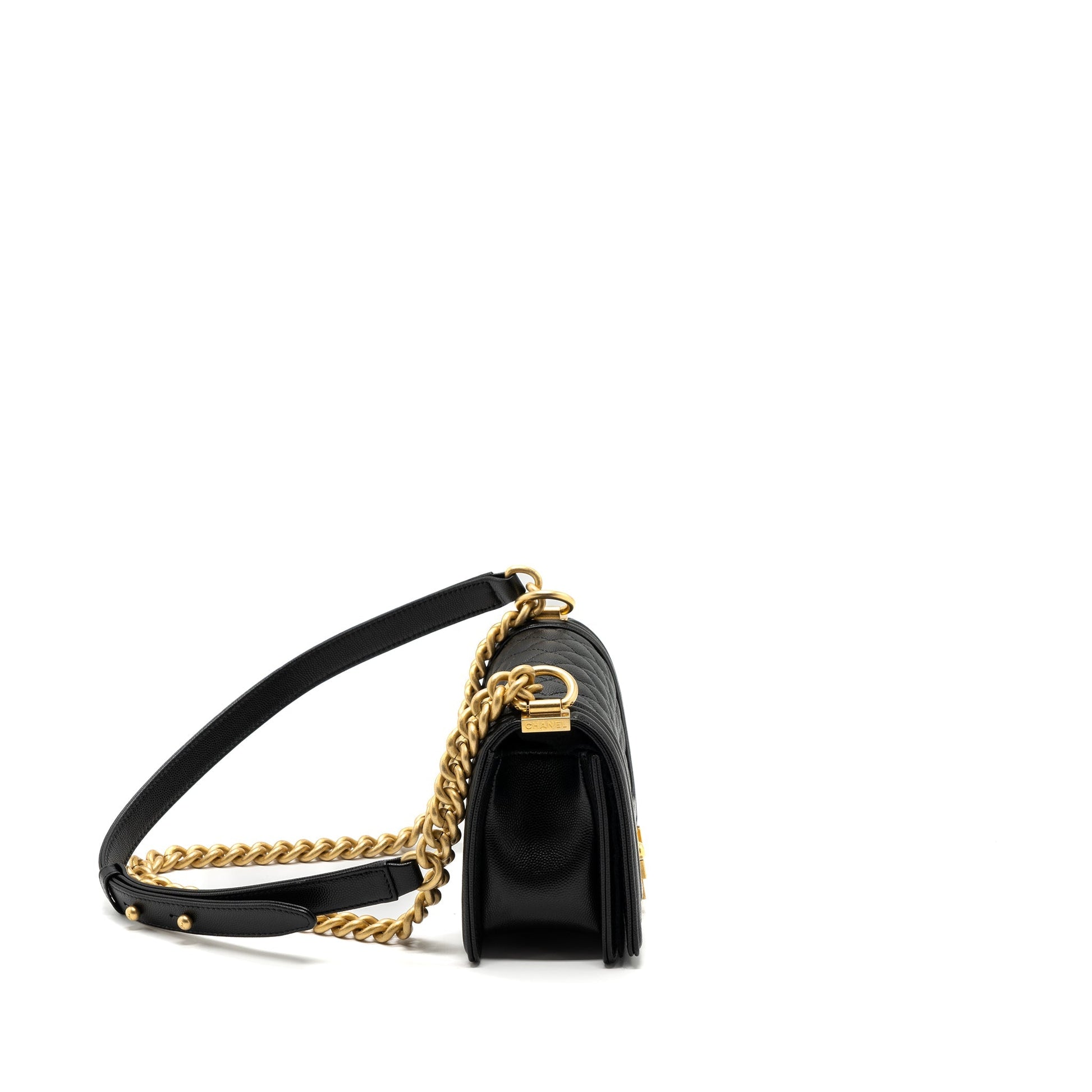 Chanel BOY Caviar GHW Microchip Black Small Leather Handbag