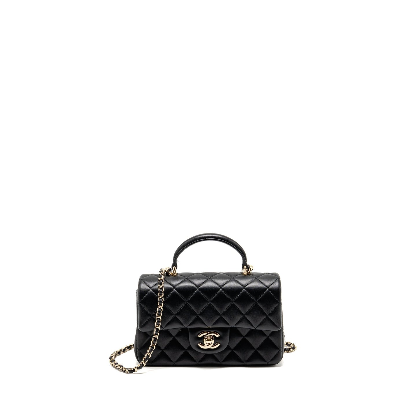 Chanel Top Handle Rectangular Flap Lambskin LGHW Black Shoulder Bag Microchip 10
