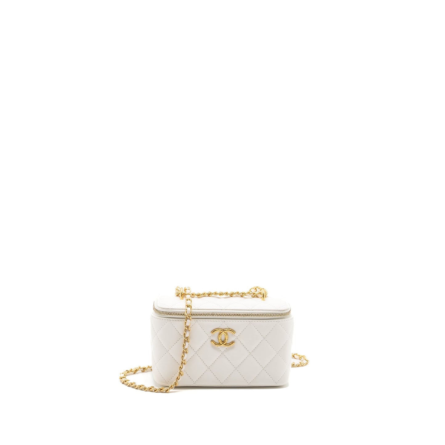 Chanel long vanity lambskin GHW Microchip White Handbag