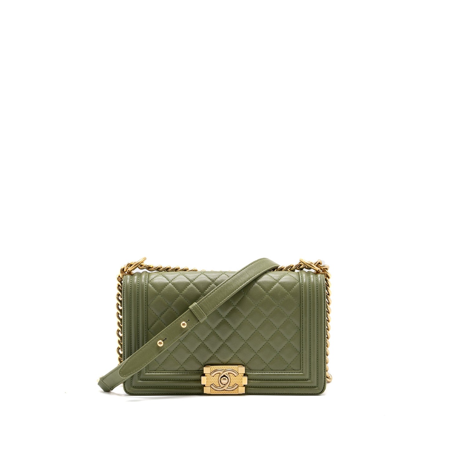 Chanel boy lambskin GHW Black Green Handbag