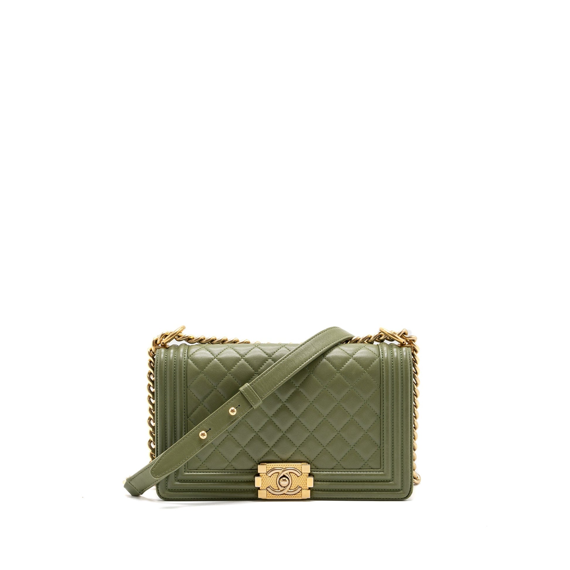Chanel boy lambskin GHW Black Green Handbag