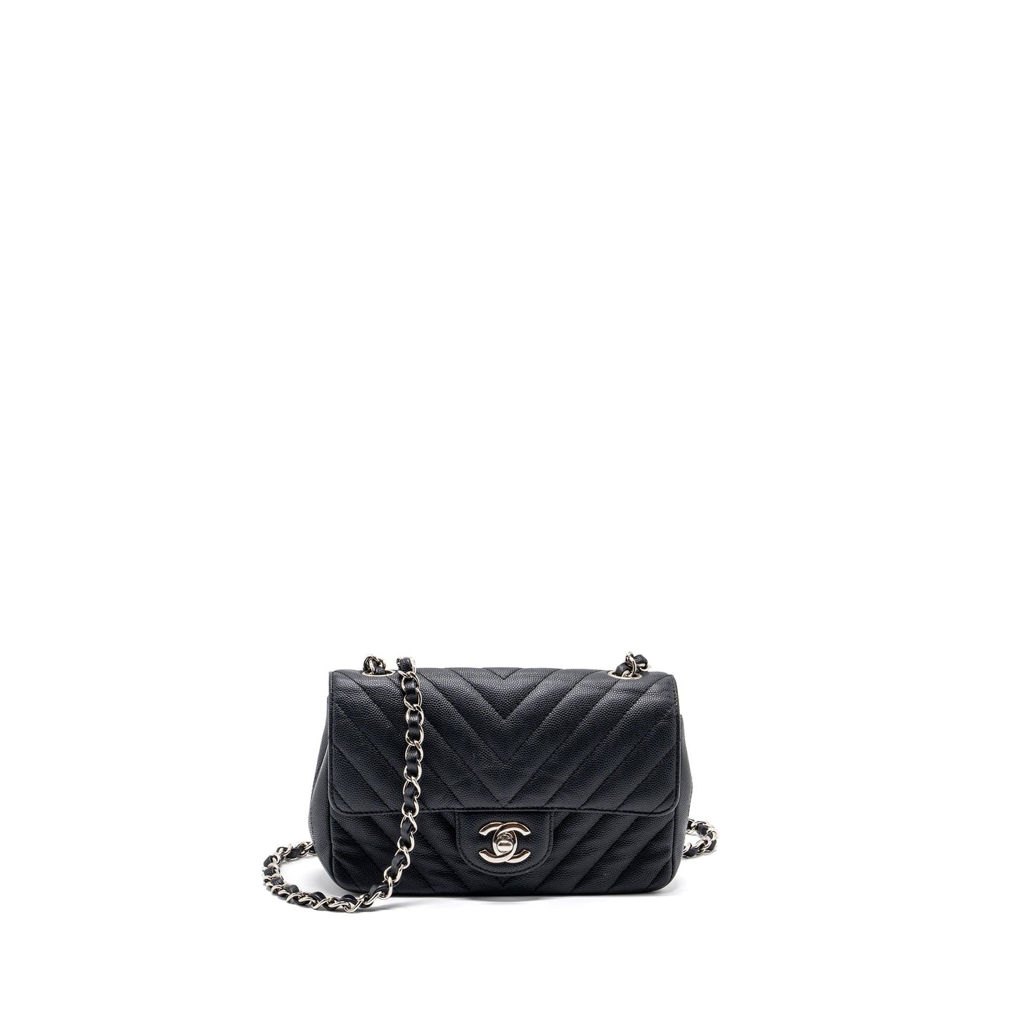 Chanel Rectangular Flap Chevron Caviar SHW Black Shoulder Bag