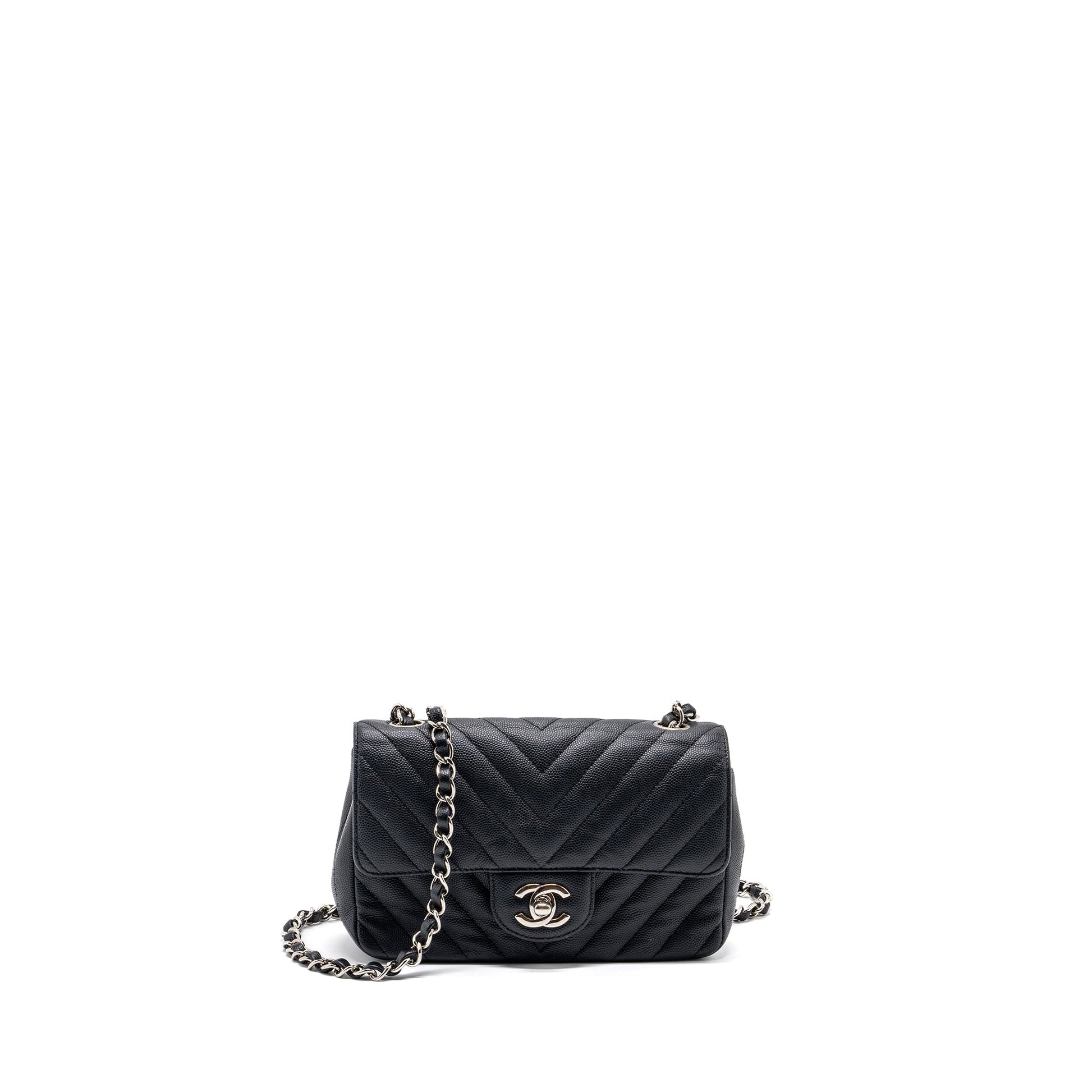Chanel Rectangular Flap Chevron Caviar SHW Black Shoulder Bag