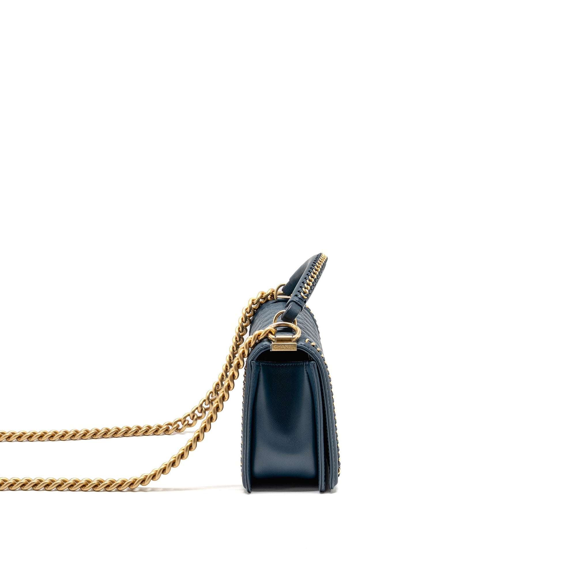 Chanel Top Handle Boy Calfskin GHW Blue Handbag