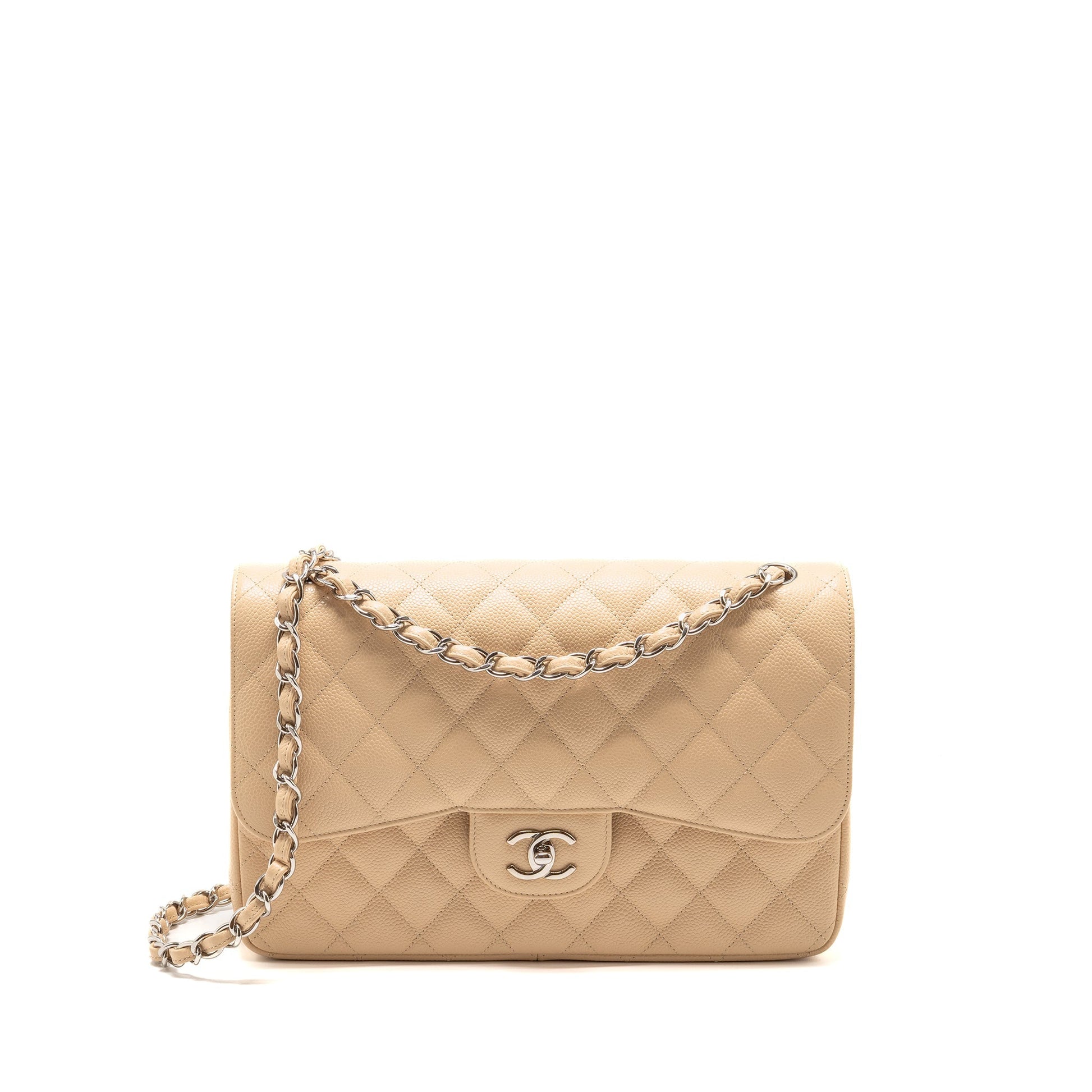 Chanel Jumbo Classic Double Flap Caviar SHW Beige Shoulder Bag