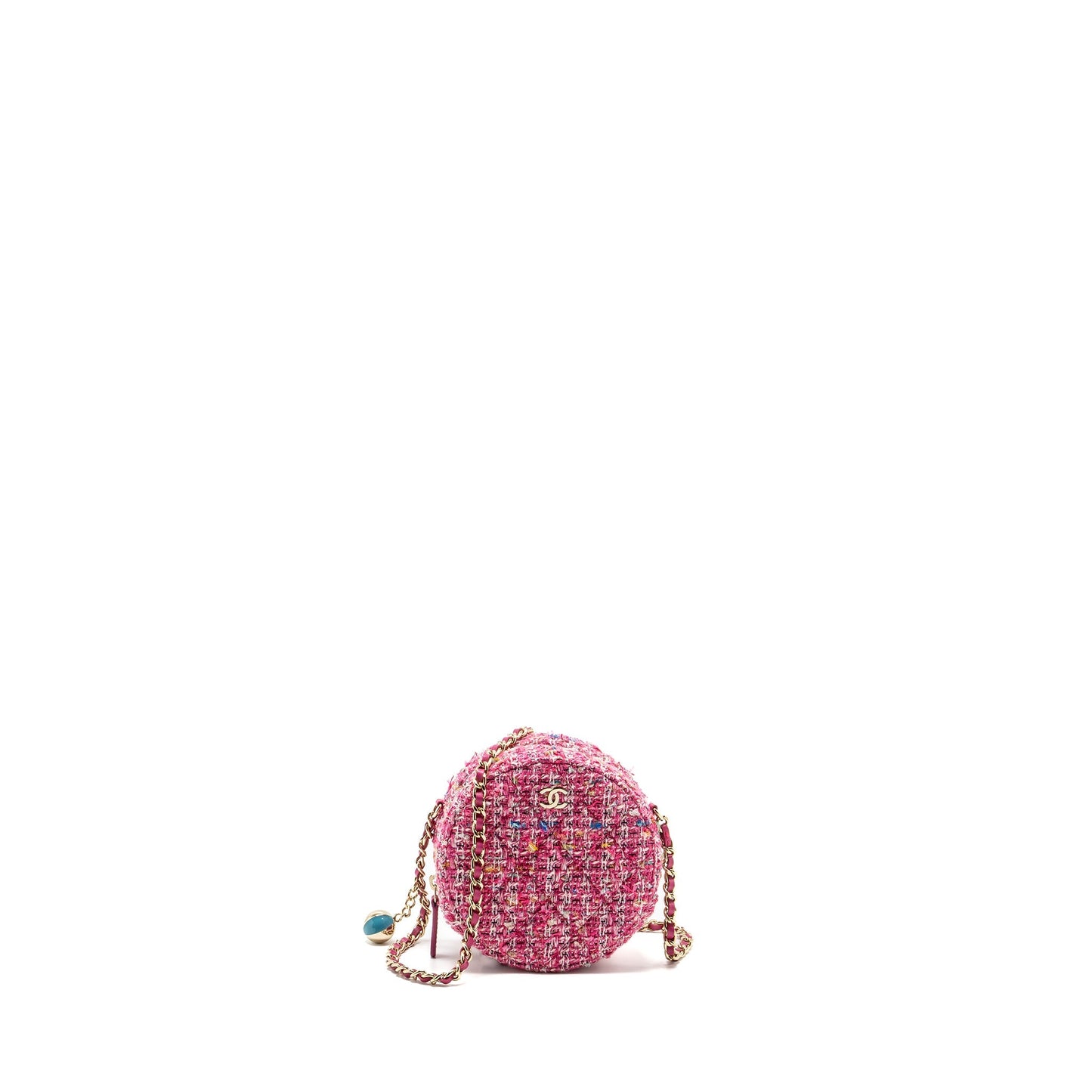Chanel Round Tweed LGHW Multicolour Pink Clutch Bag