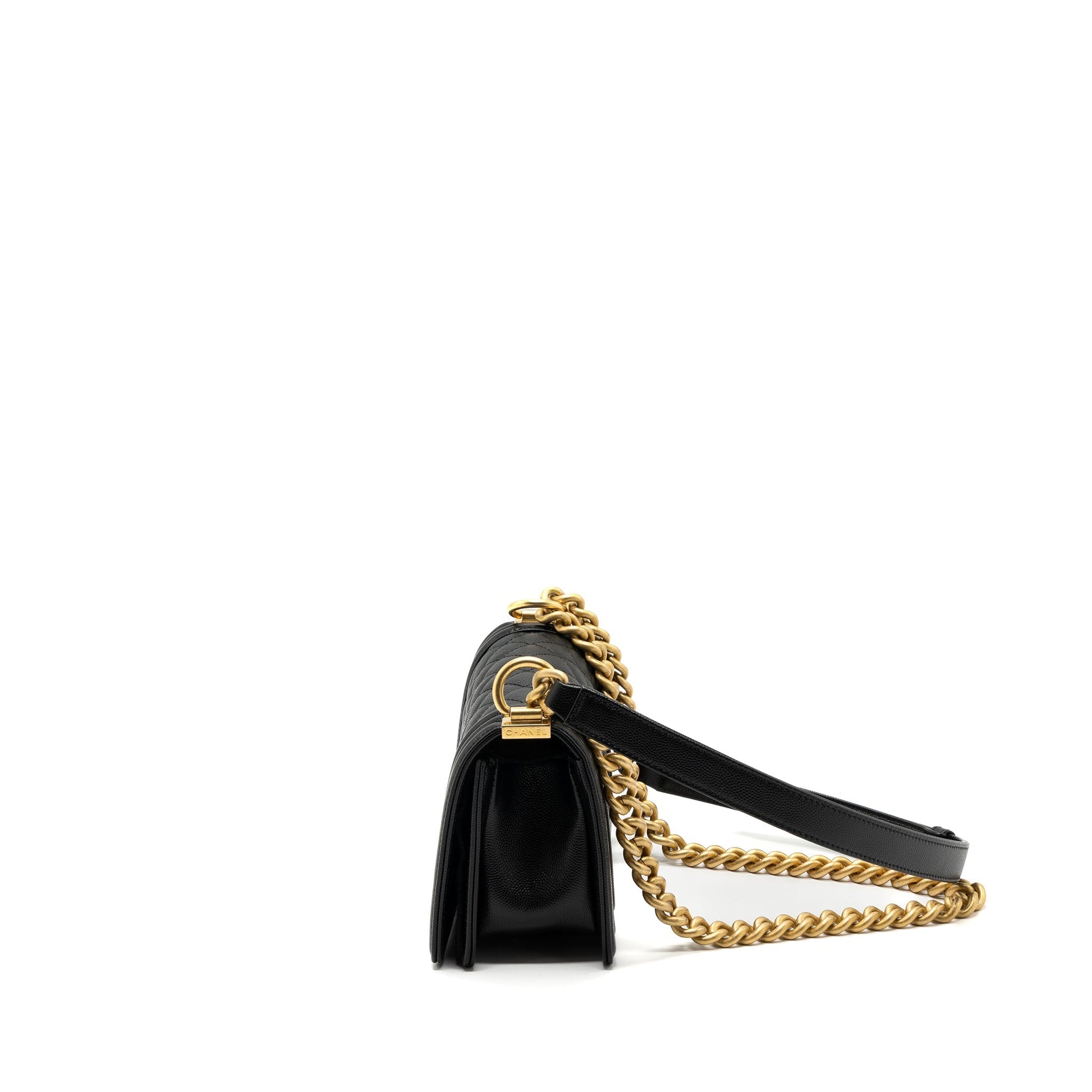 Chanel BOY Caviar GHW Microchip Black Small Leather Handbag