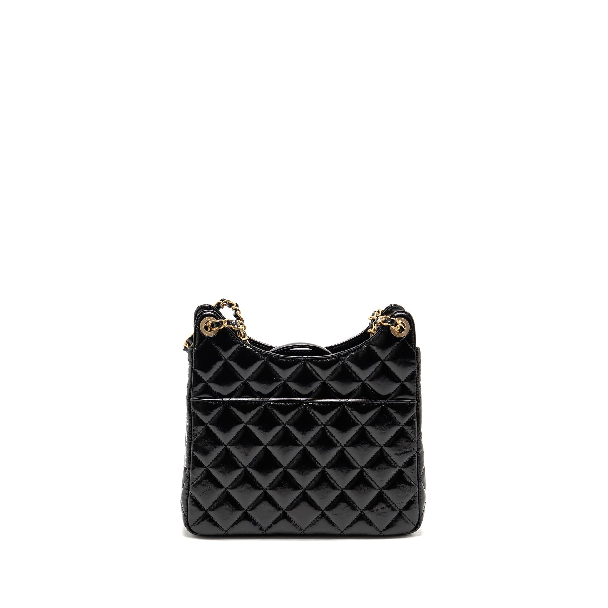 Chanel Hobo Shiny Calfskin Brushed GHW Black Shoulder Bag