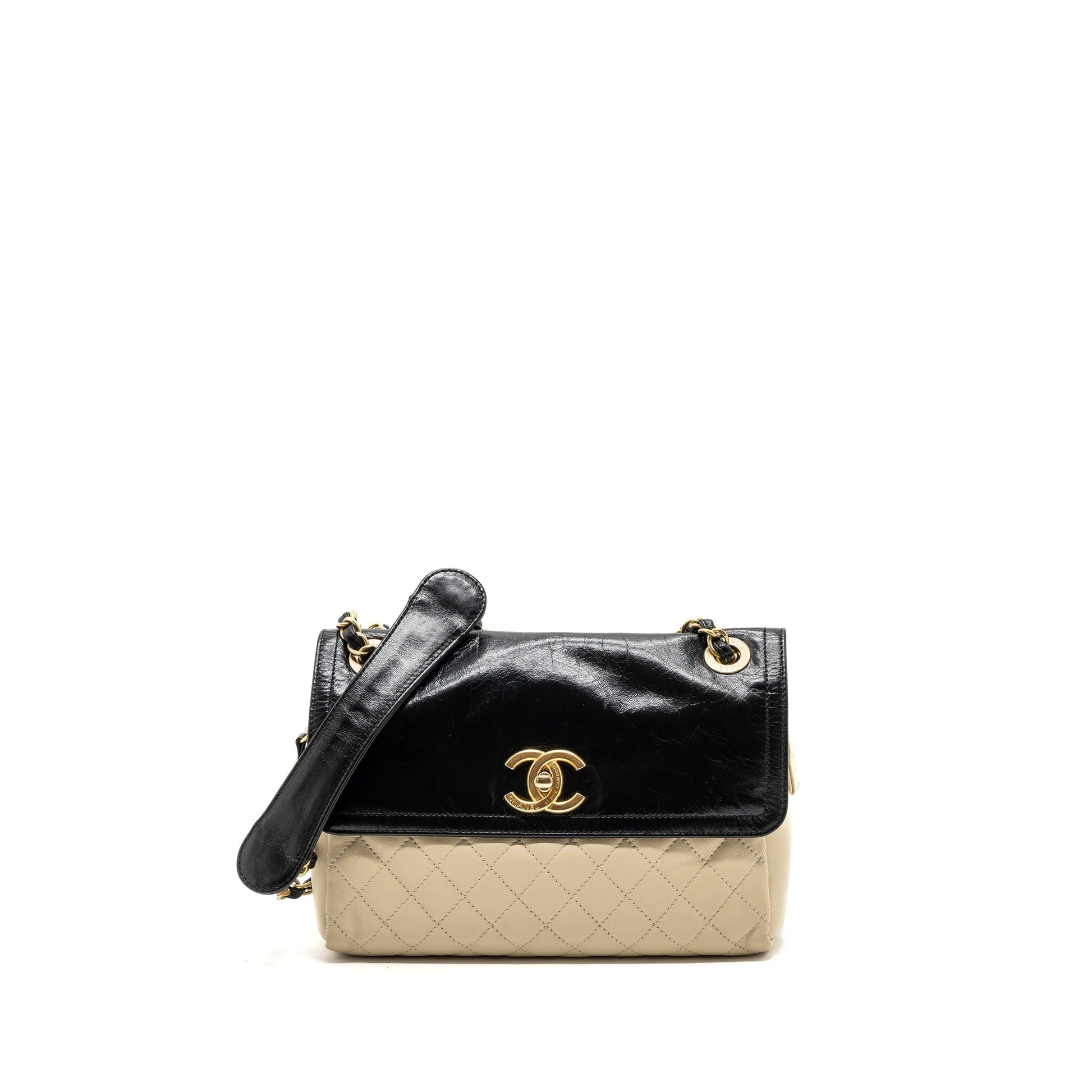 Chanel Mix Flap Cream GHW Black Beige Leather Shoulder Bag