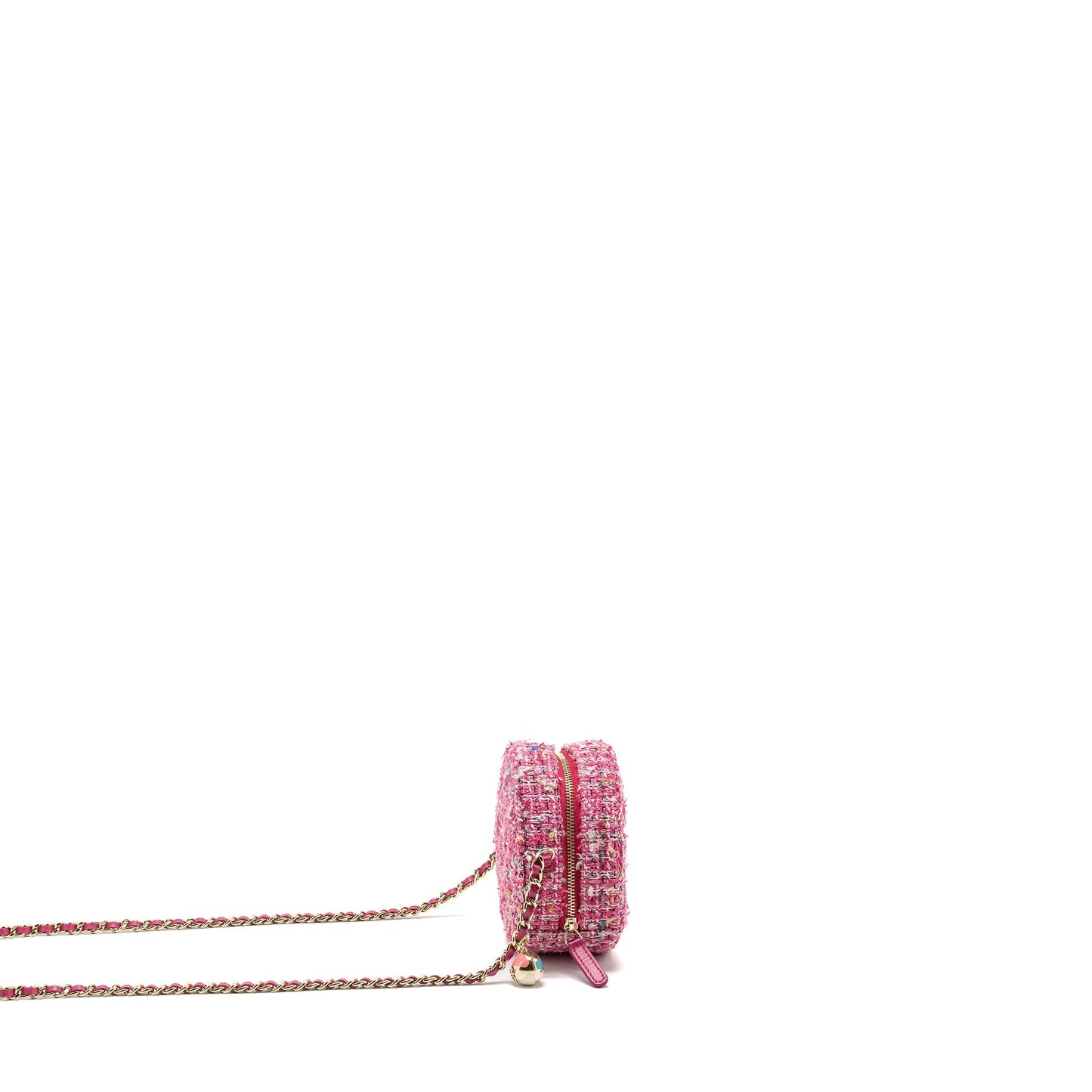 Chanel Round Tweed LGHW Multicolour Pink Clutch Bag