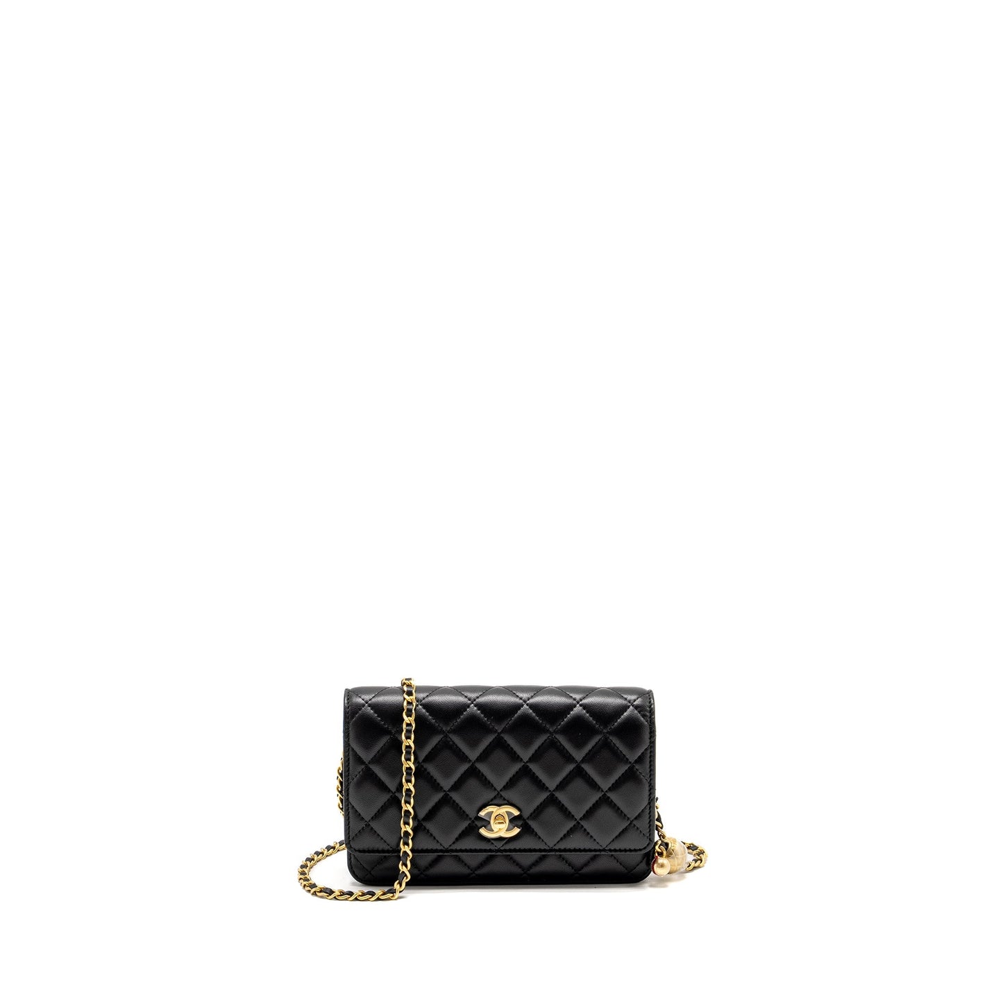 Chanel Pearl Crush On Lambskin GHW Microchip Black Wallet Case Microchip 14