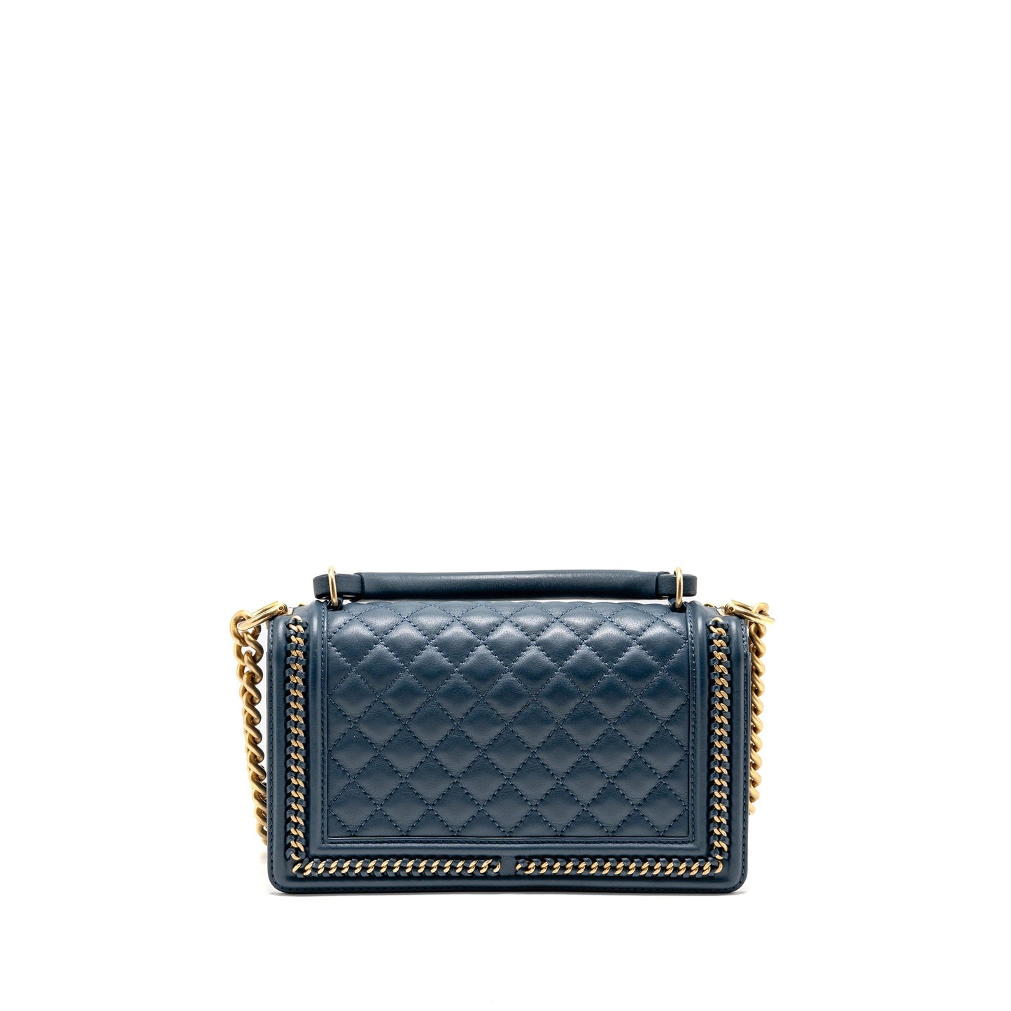 Chanel Top Handle Boy Calfskin GHW Blue Handbag