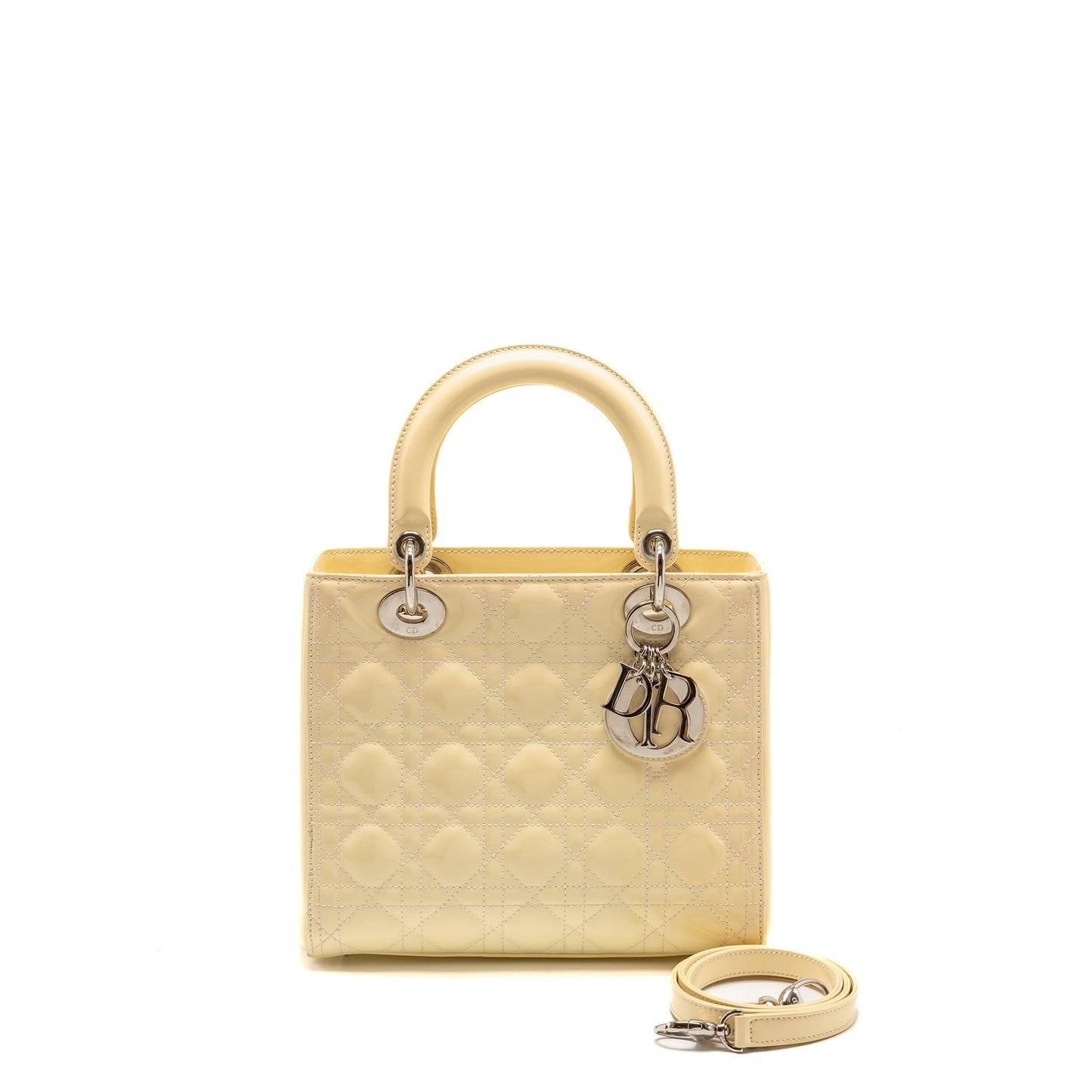 Dior Lady Patent Light Yellow Handbag Medium Travel Bag