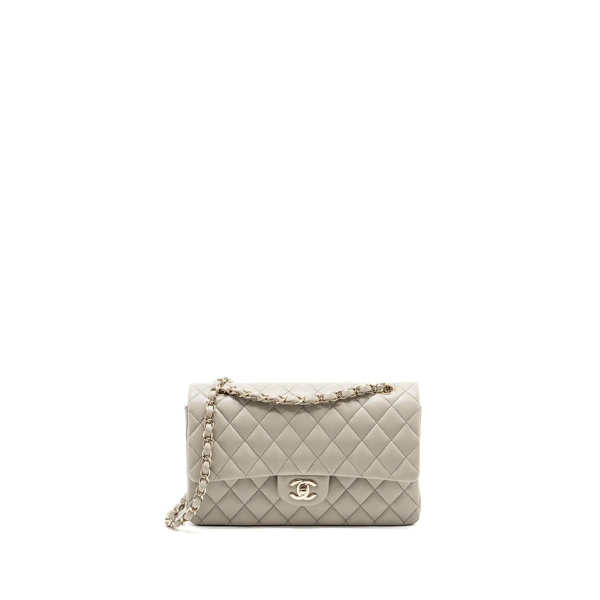 Chanel Classic double flap lambskin light LGHW Grey Shoulder Bag
