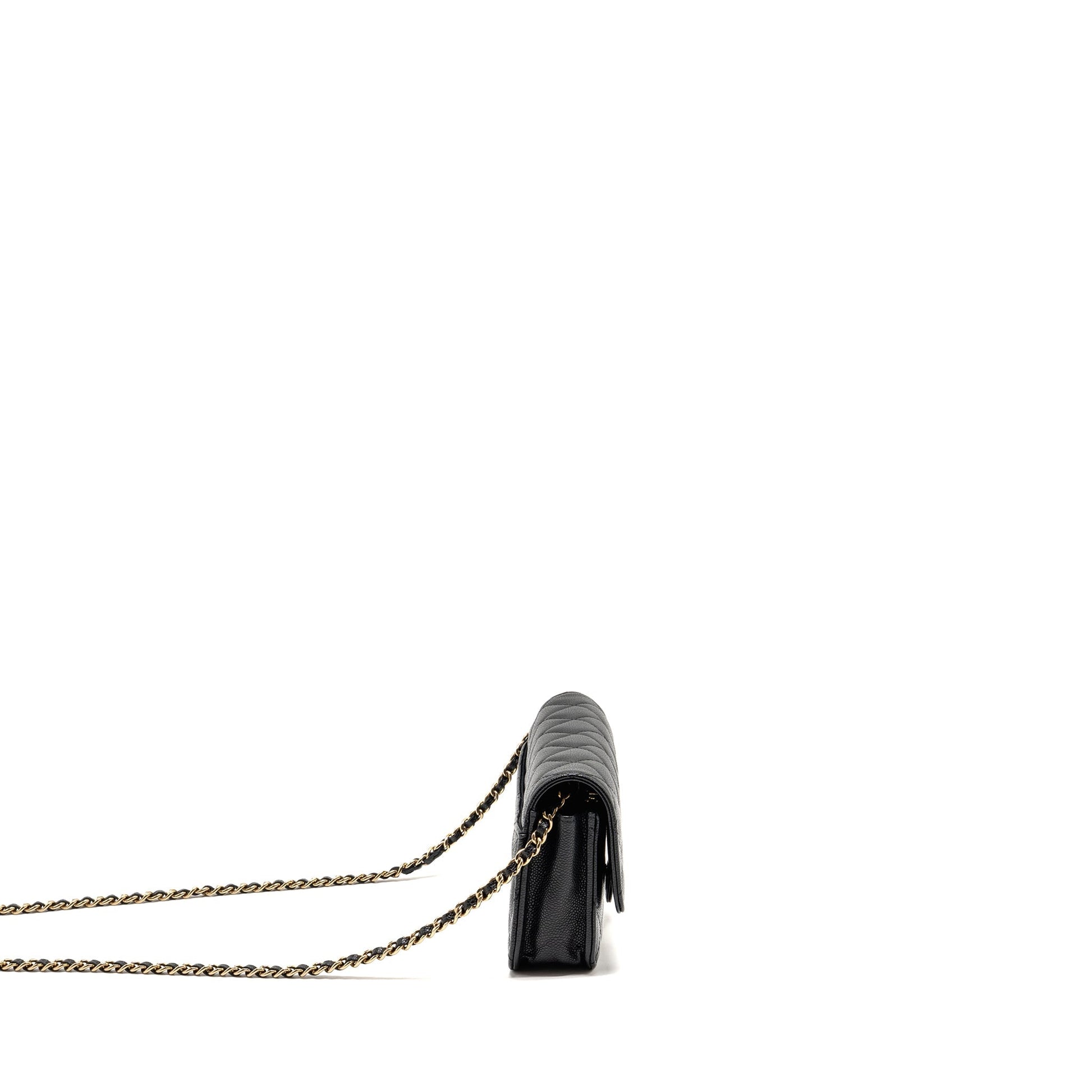 Chanel Quilted CC on Caviar LGHW Microchip Black Clutch Bag