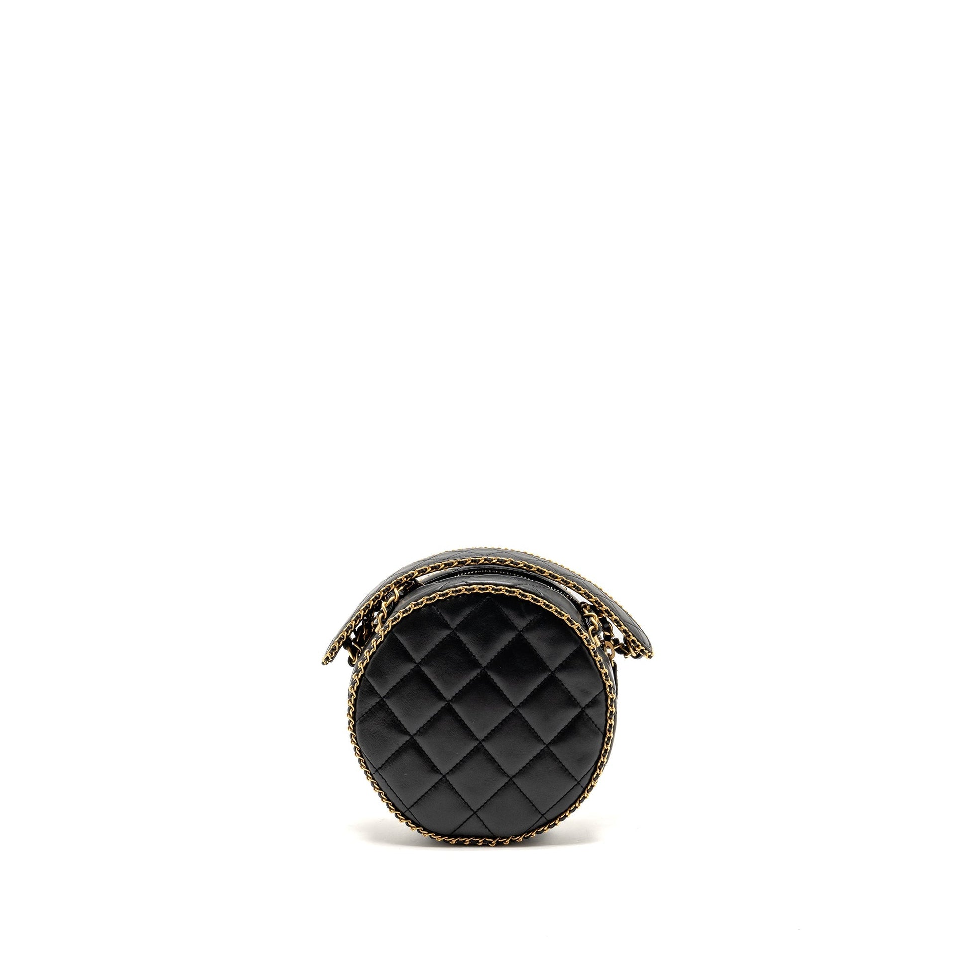Chanel Round Vanity Lambskin GHW Microchip Black Handbag