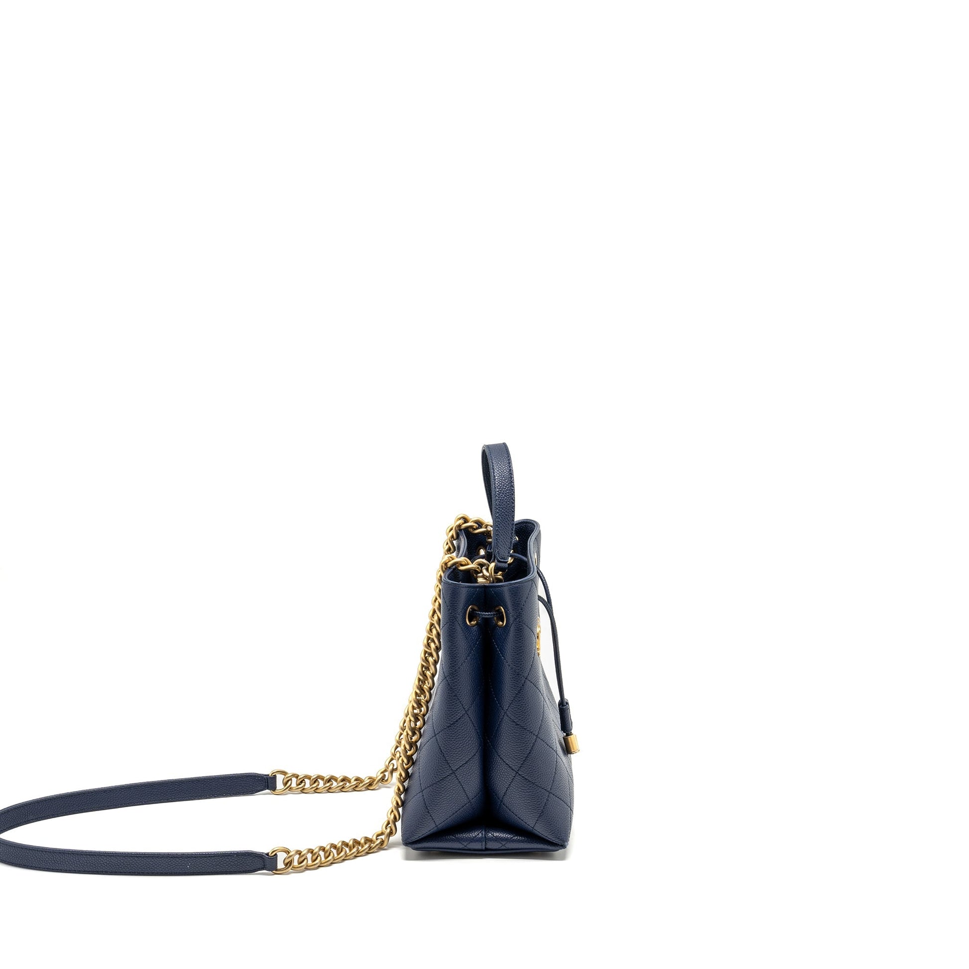 Chanel Top Handle Drawstring Bucket Caviar Navy Jewelry Ghw 1