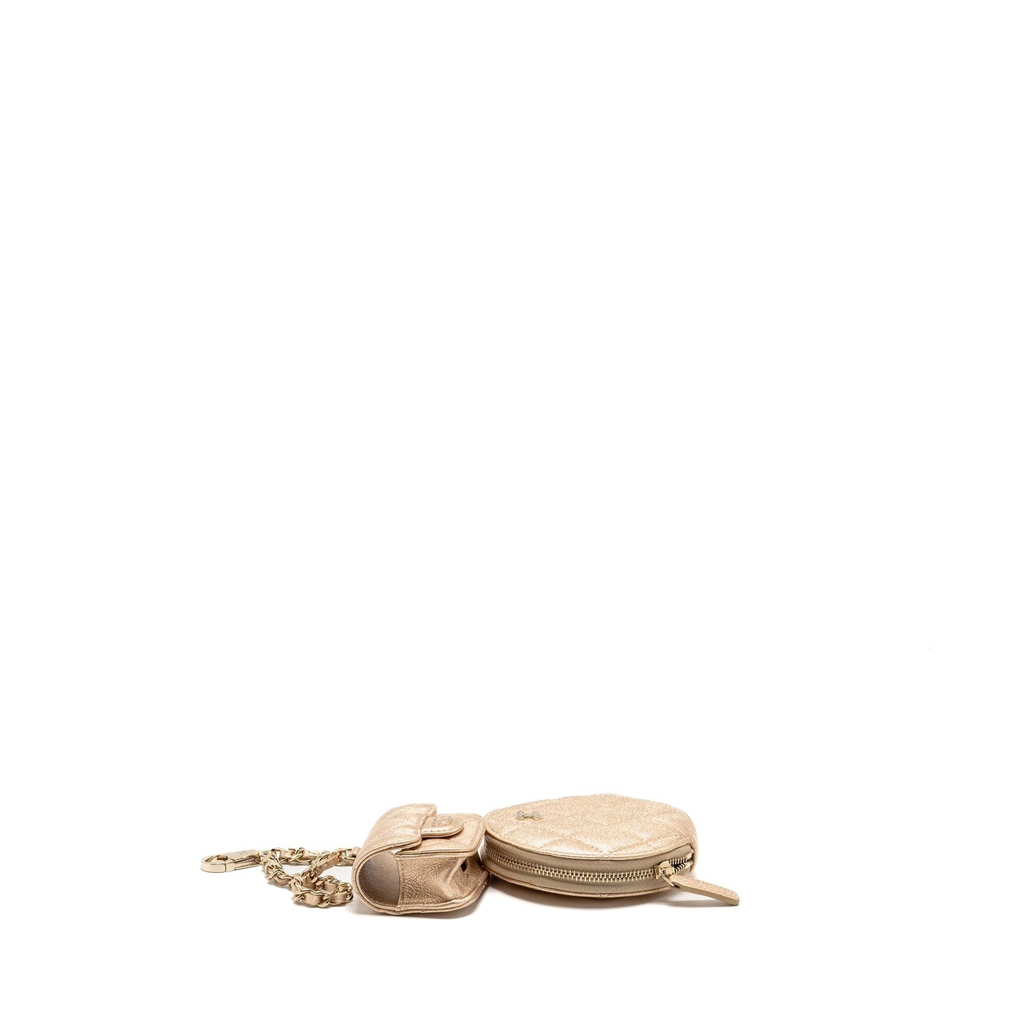 Chanel Round Clip On Purse Duo Charm Gold Key Chain