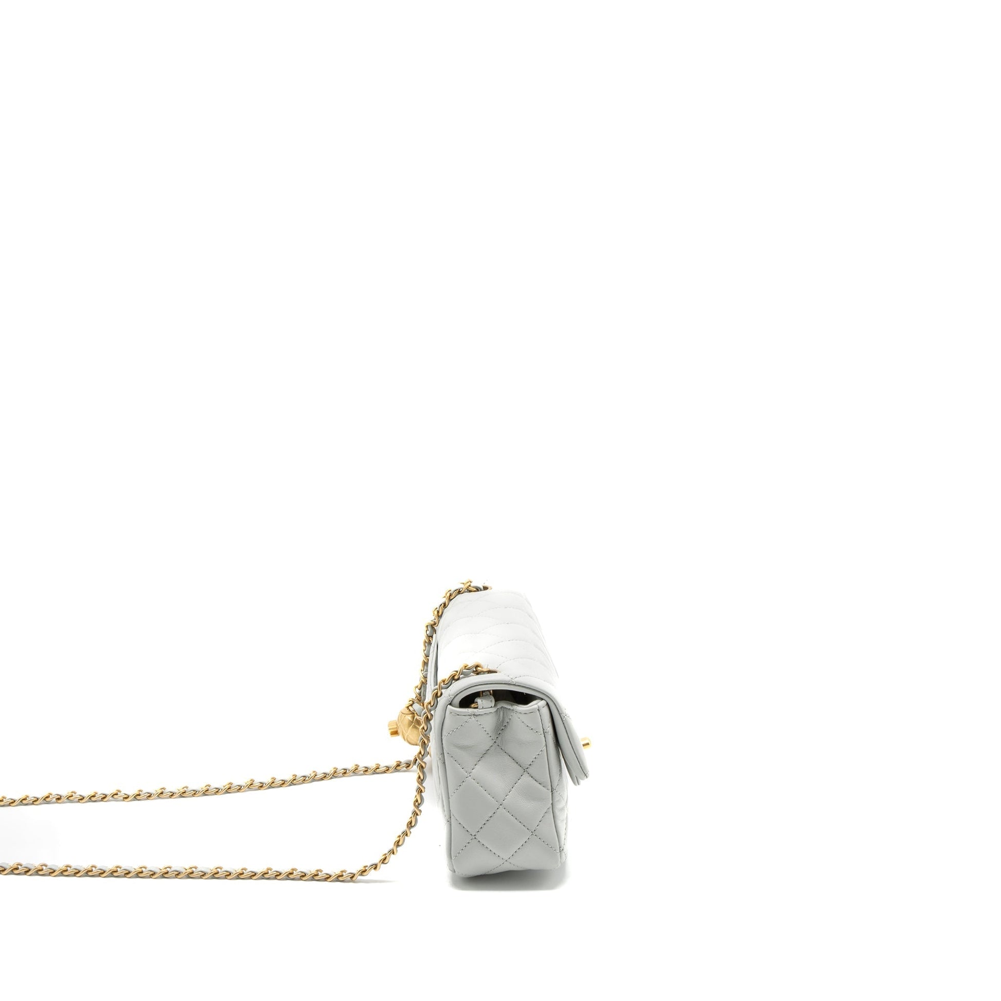 Chanel Pearl Crush Rectangular Lambskin Light Brushed Grey Mini Bag