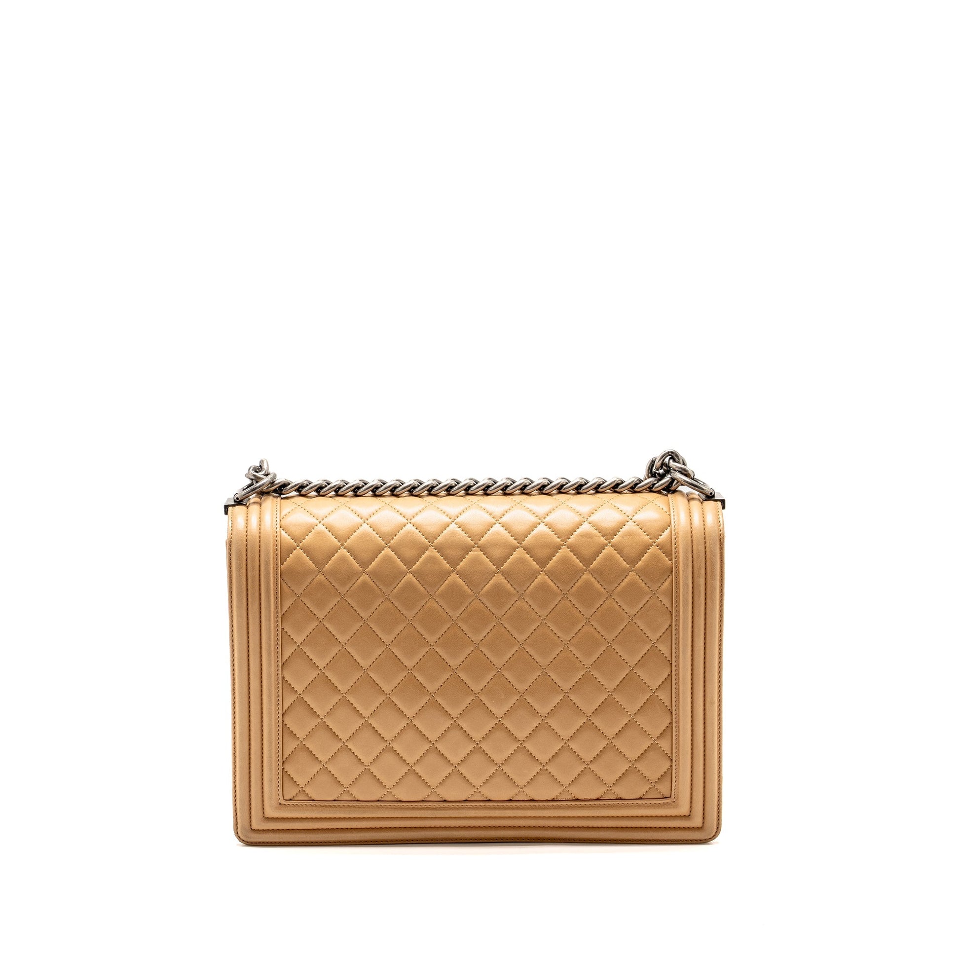 Chanel Boy Lambskin Ruthenium Hardware Beige Handbag